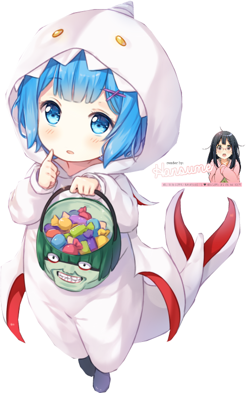 Remin Shark Kigurumiwith Candy Basket PNG