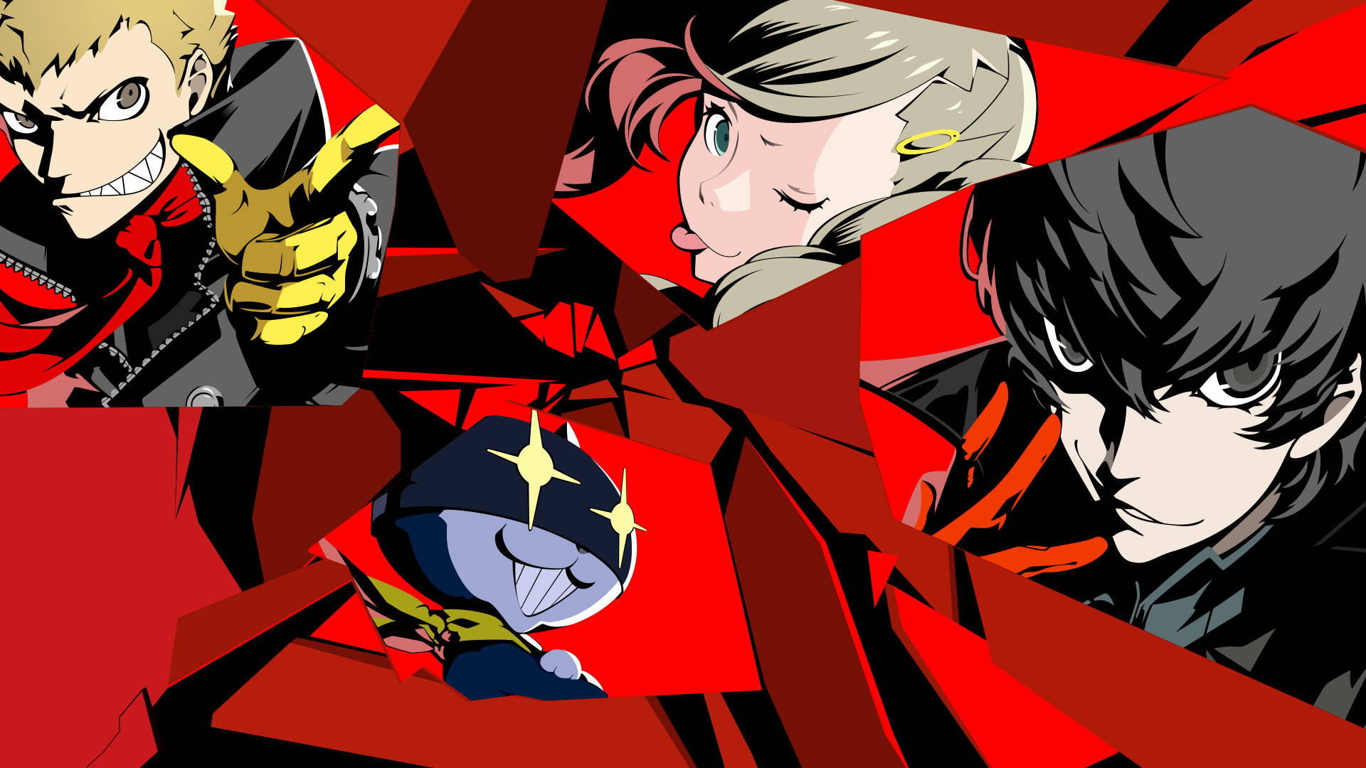 Ren Amamiya Og Tyve med et sort-rødt design Wallpaper