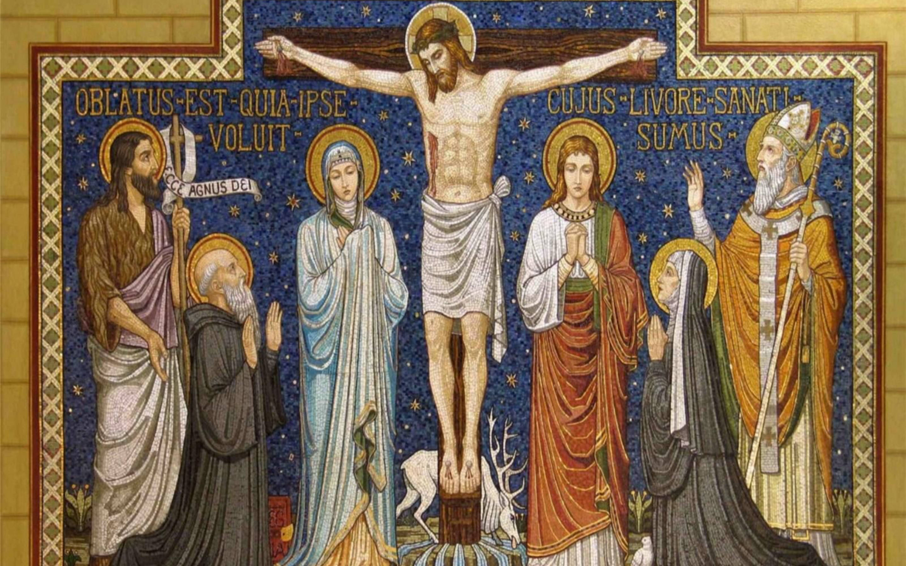 Renæssance Katolsk Maleri Af Korsfæstelse Wallpaper