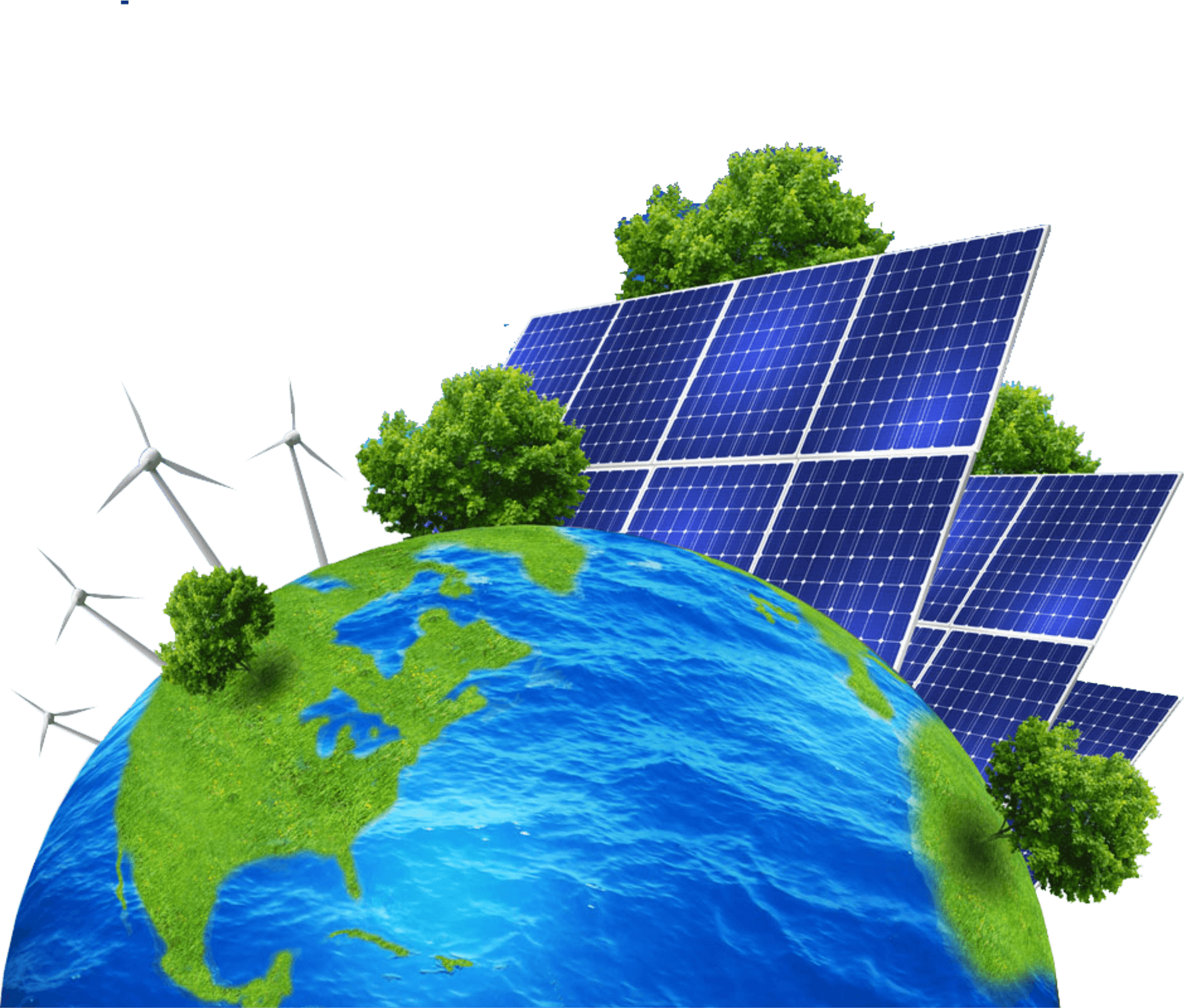 Renewable Energy Concept Earth Solar Panels Wind Turbines PNG