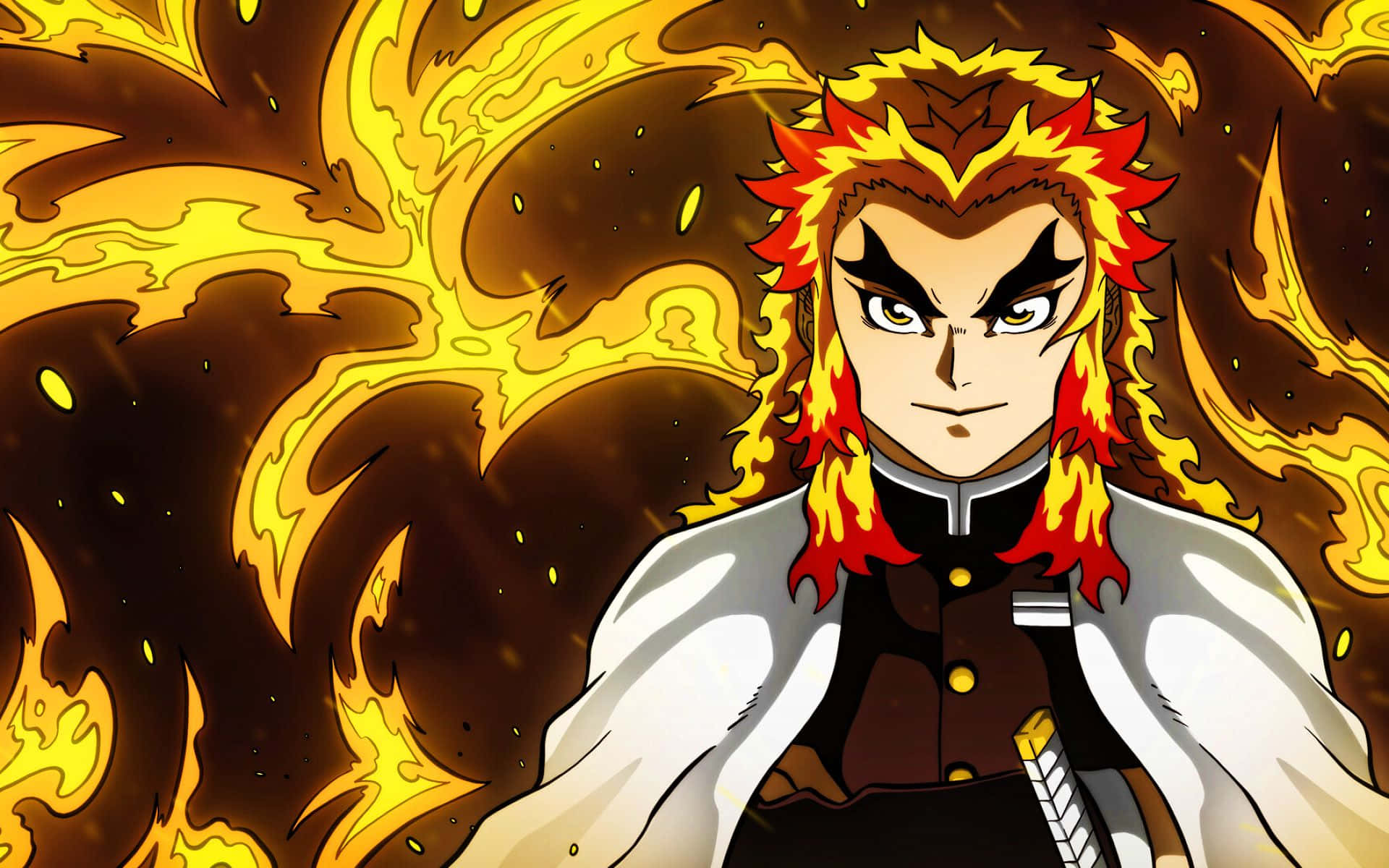 Rengoku, a fierce and resolute Demon Slayer in action.