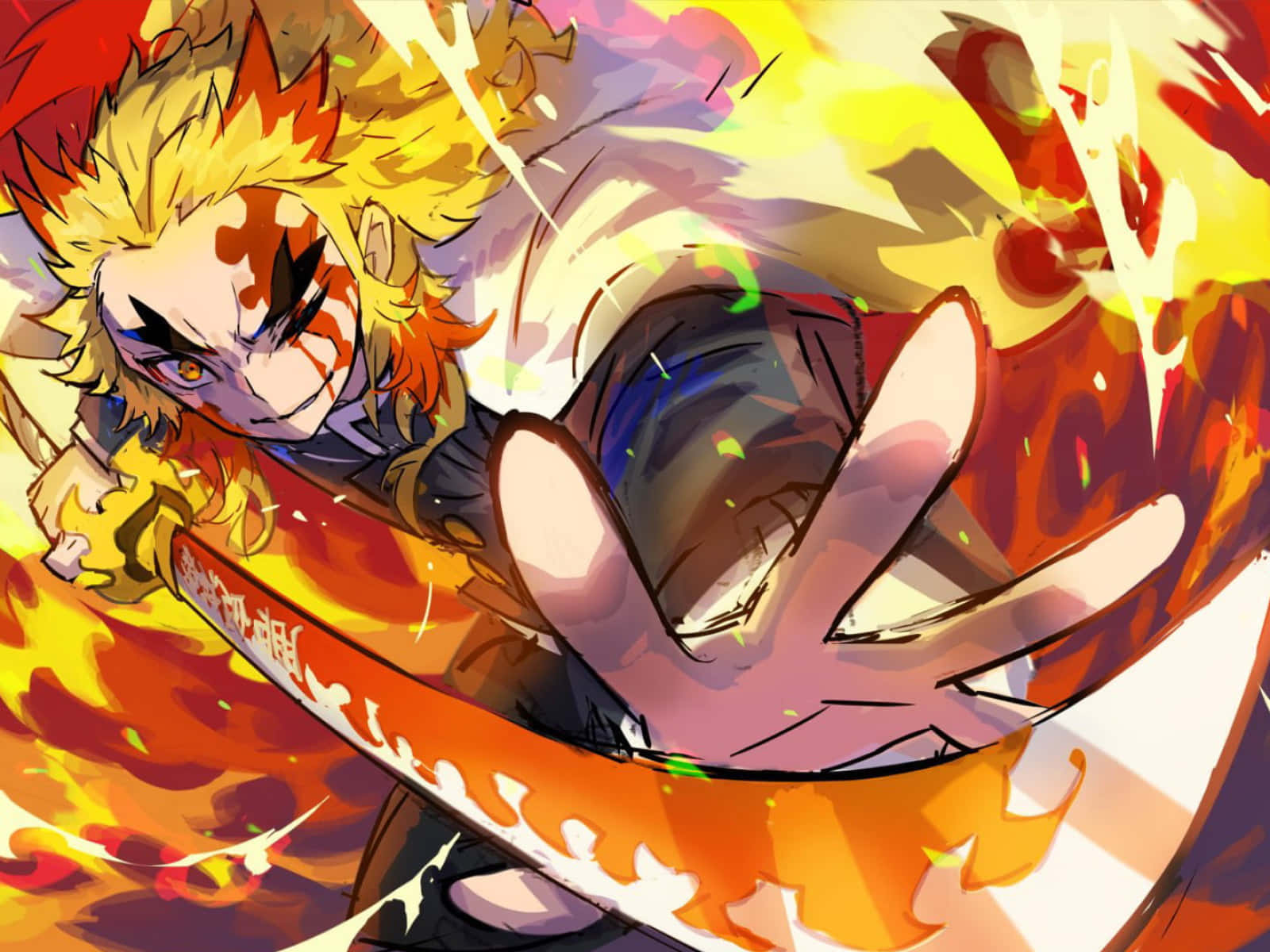 Rengoku Aesthetic Wallpaper - A Battle Stance Brimming with Flames and Passion Wallpaper