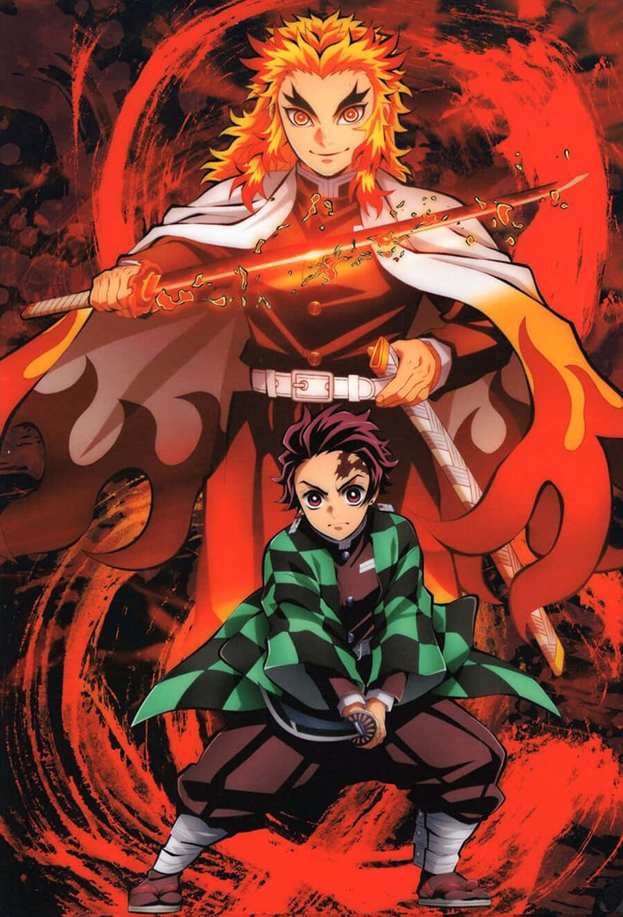 Rengoku and Tanjiro, Fiery Heroes of Demon Slayer Wallpaper