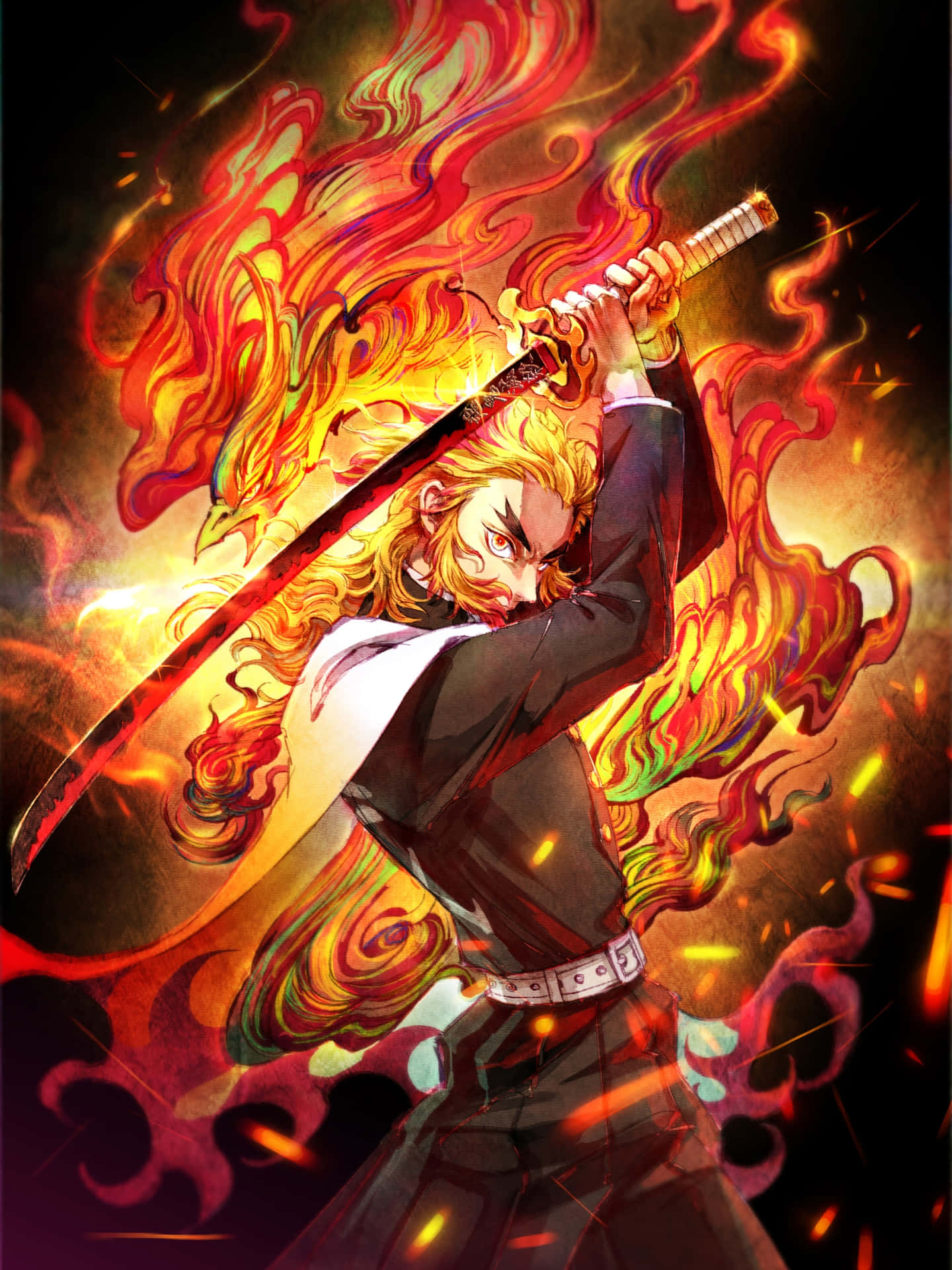 Rengoku Sword - Unleashing the Flames of a Demon Slayer Wallpaper
