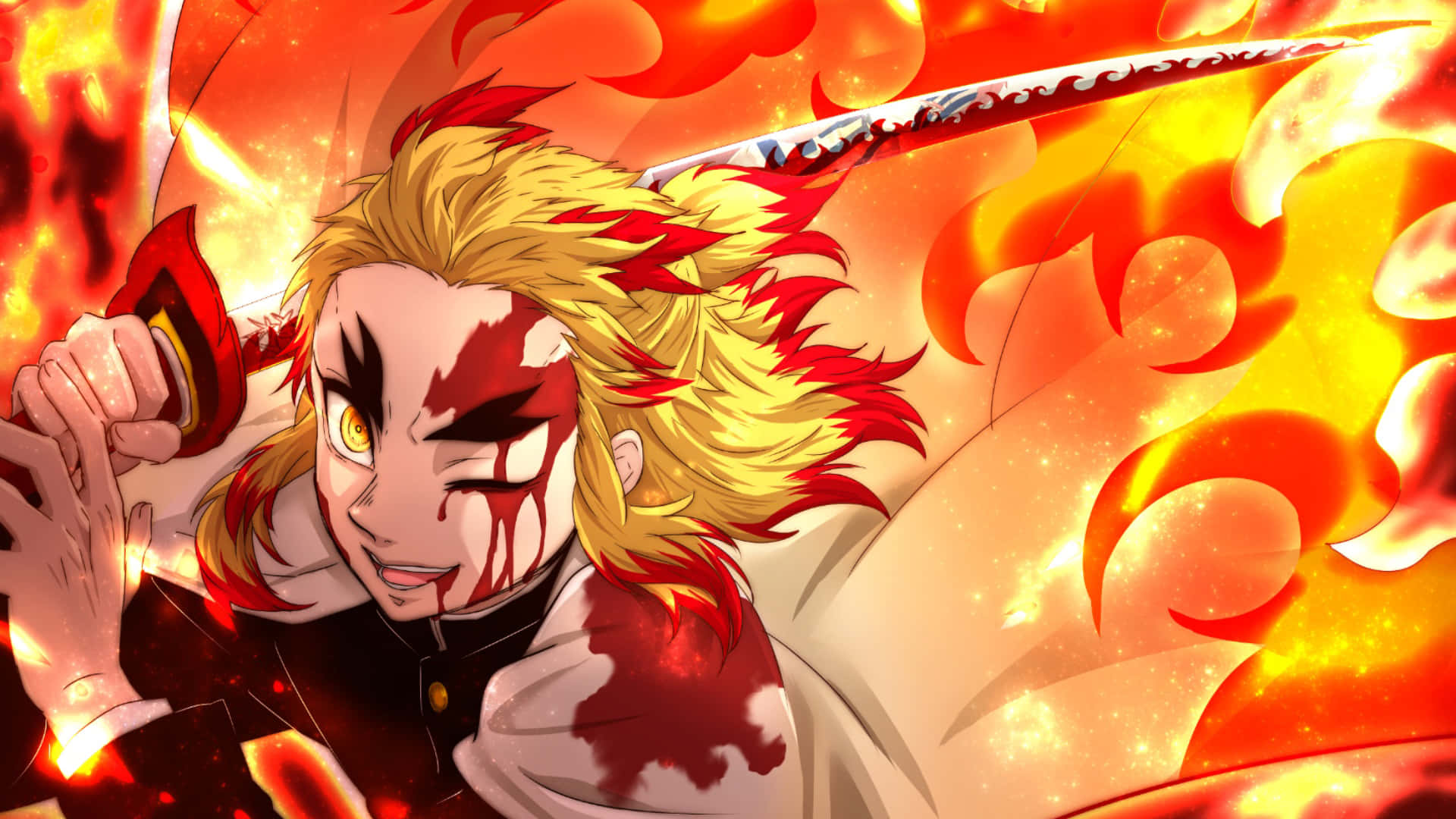 Rengoku with his Flaming Sword Wallpaper
