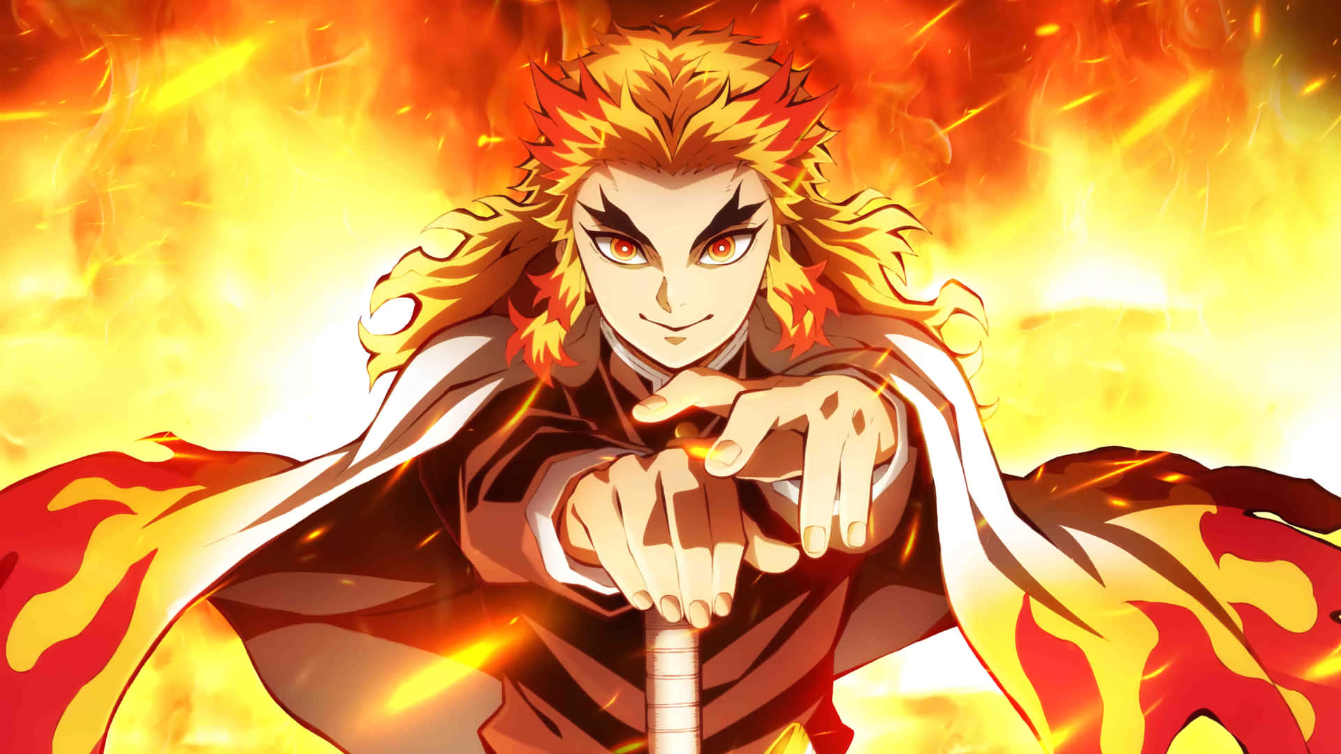 Demon Slayer Kyojuro Rengoku Katana Flame Hashira HD 4K Wallpaper