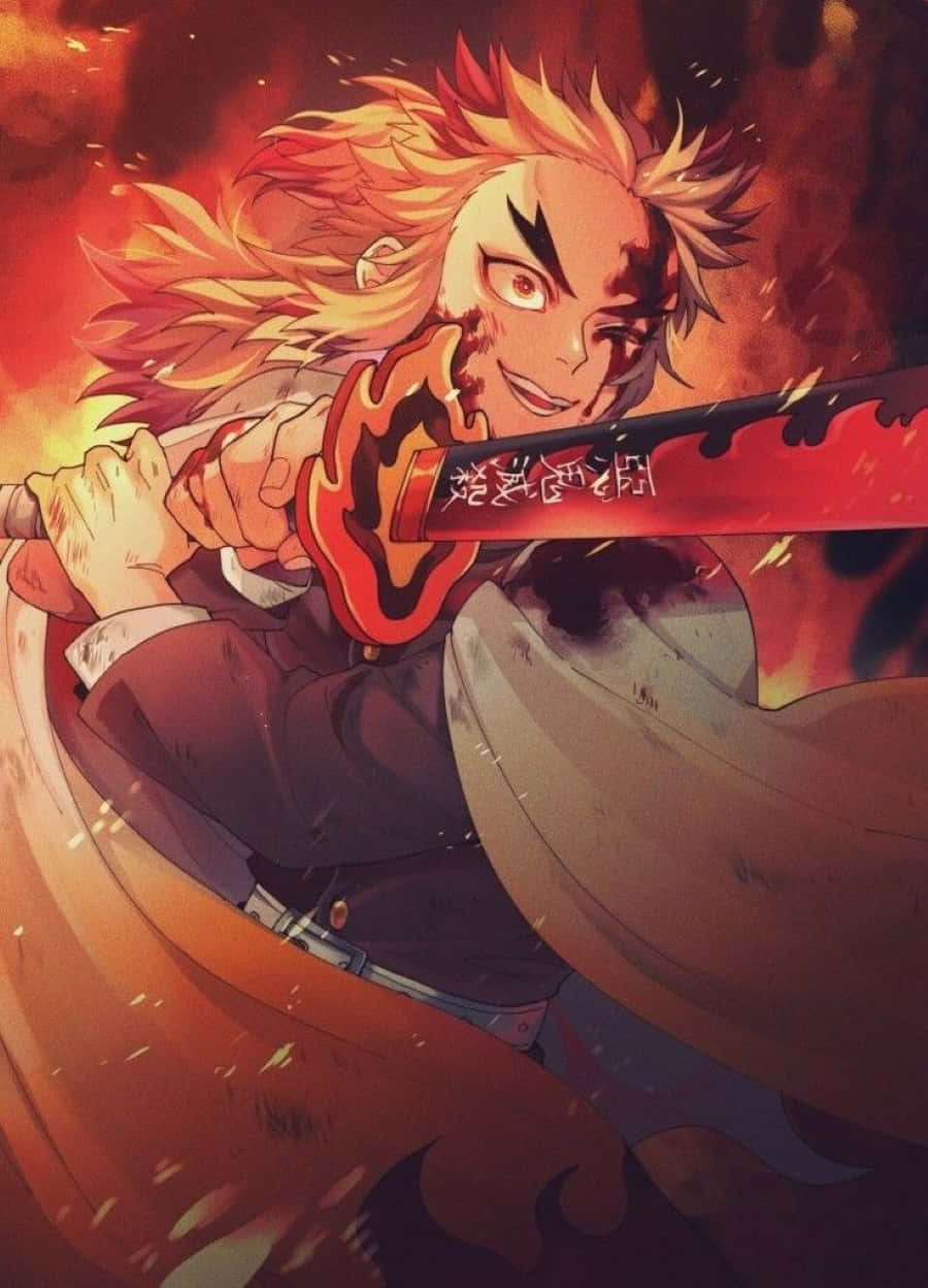 Rengoku,el Espadachín Ardiente Con Su Espada Llameante. Fondo de pantalla