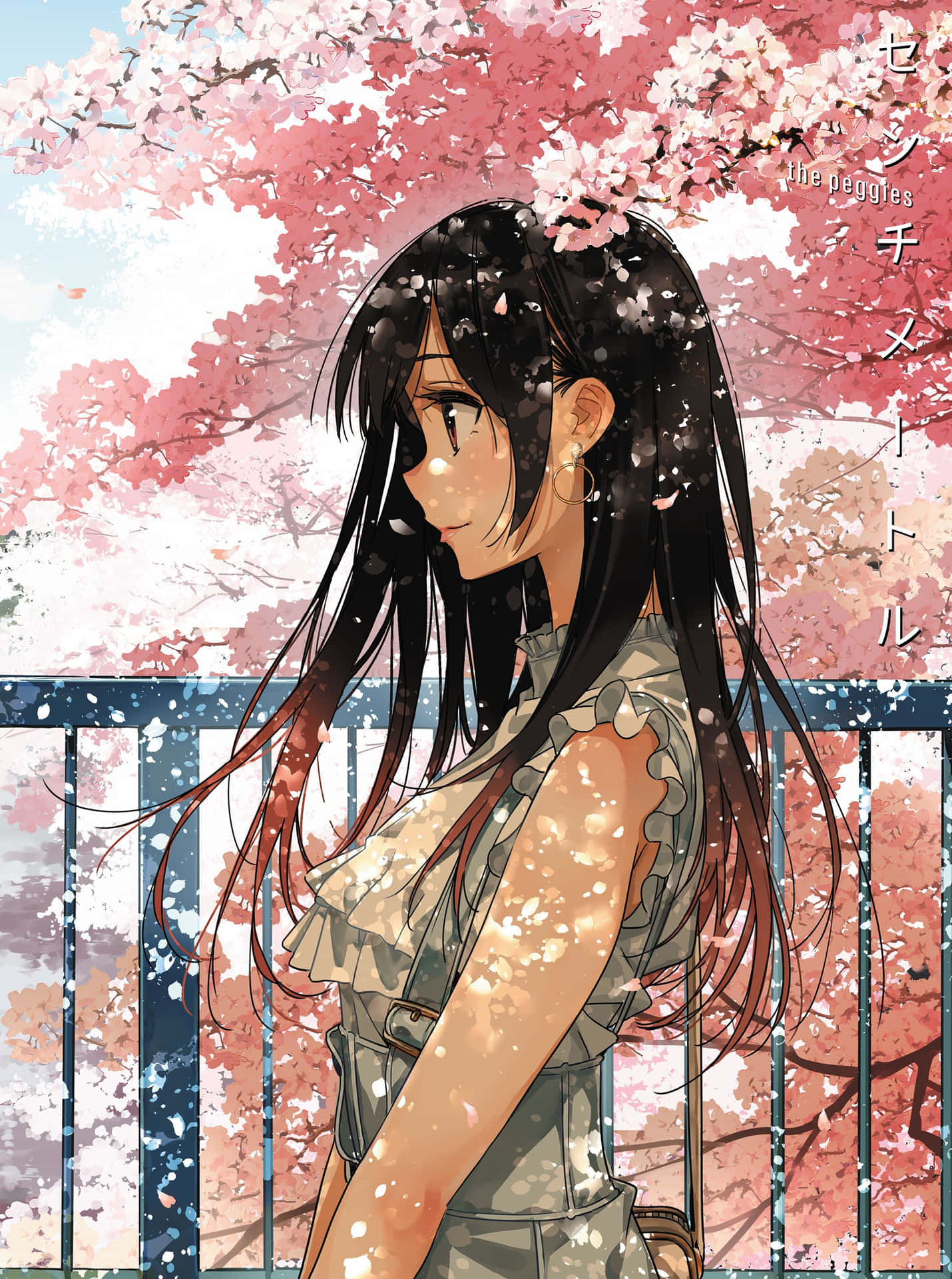 A Girl With Long Hair Standing In Front Of A Pink Flower Wallpaper