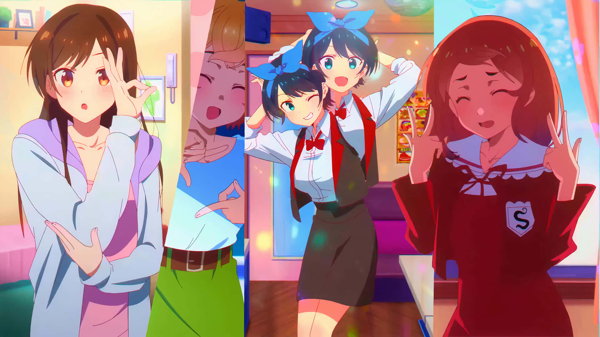 Anime piger i forskellige stillinger Wallpaper