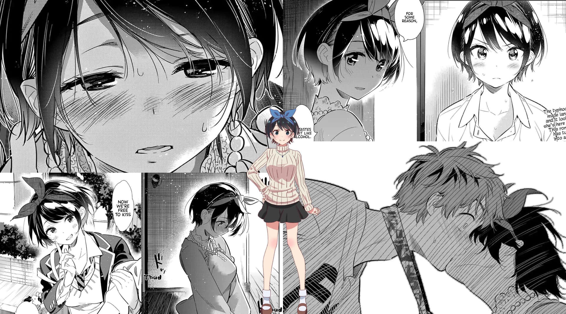 En collage af anime-billeder med forskellige tegn Wallpaper