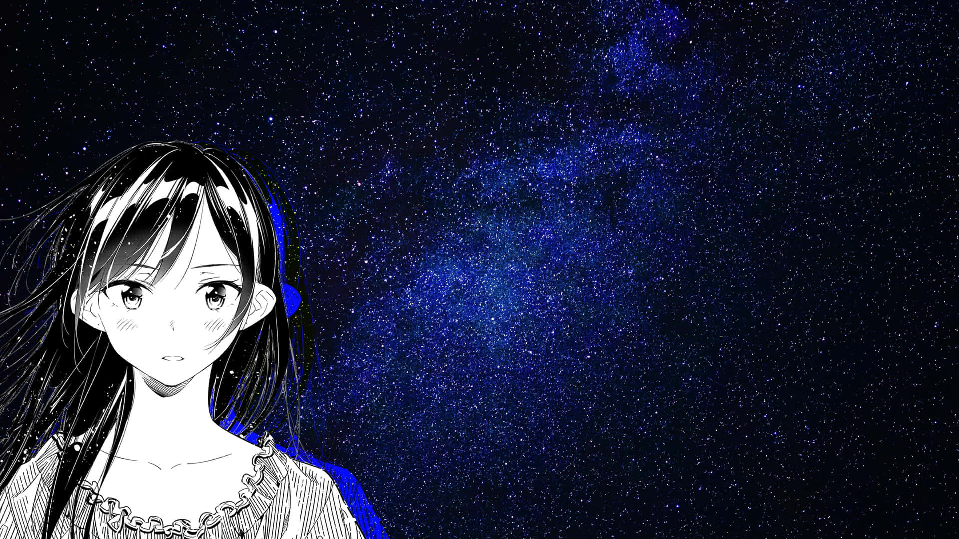 A Girl With Long Hair Standing In Front Of A Starry Sky Wallpaper