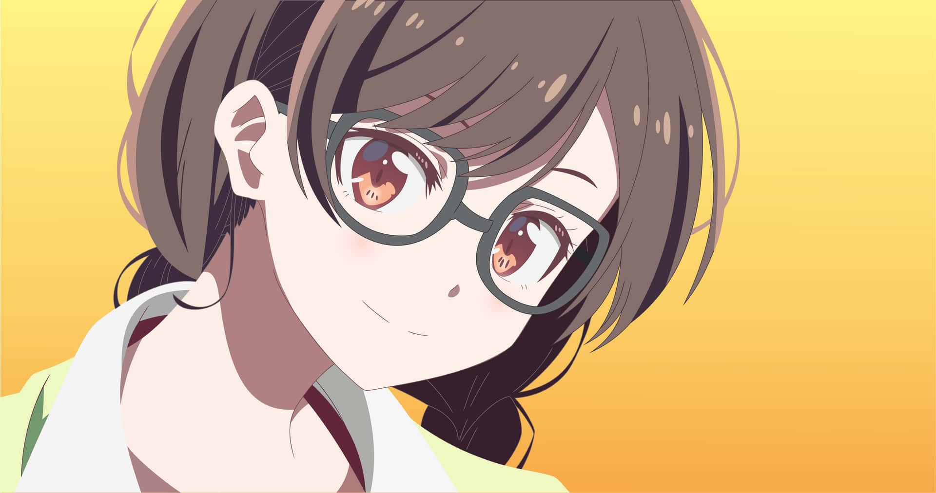 A Girl With Glasses Is Wearing A Yellow Shirt Wallpaper
