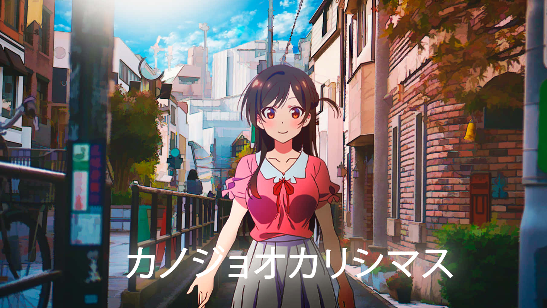A Girl Is Walking Down A Street In An Anime Wallpaper
