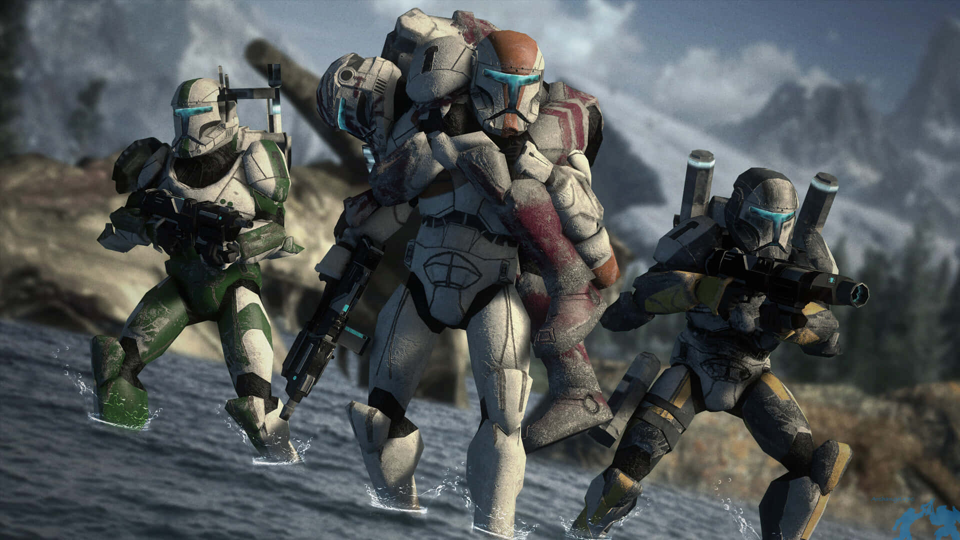 "Deploy your tactical squad in the heat of battle to complete your Republic Commando mission." Wallpaper