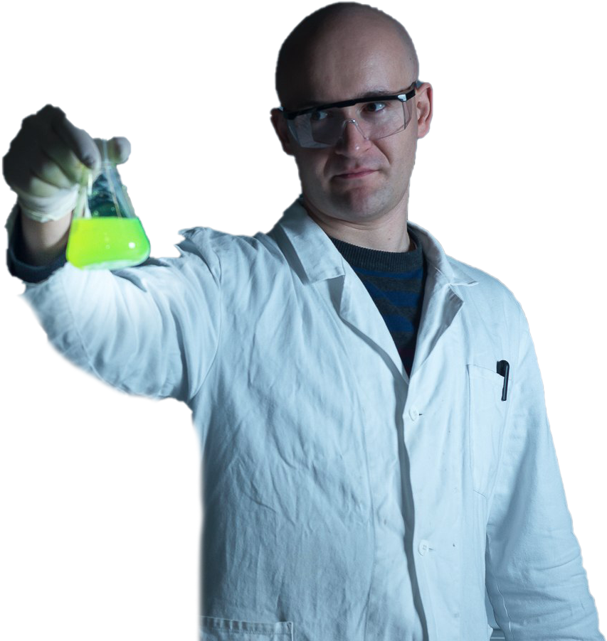 Researcher Analyzing Glowing Substance PNG
