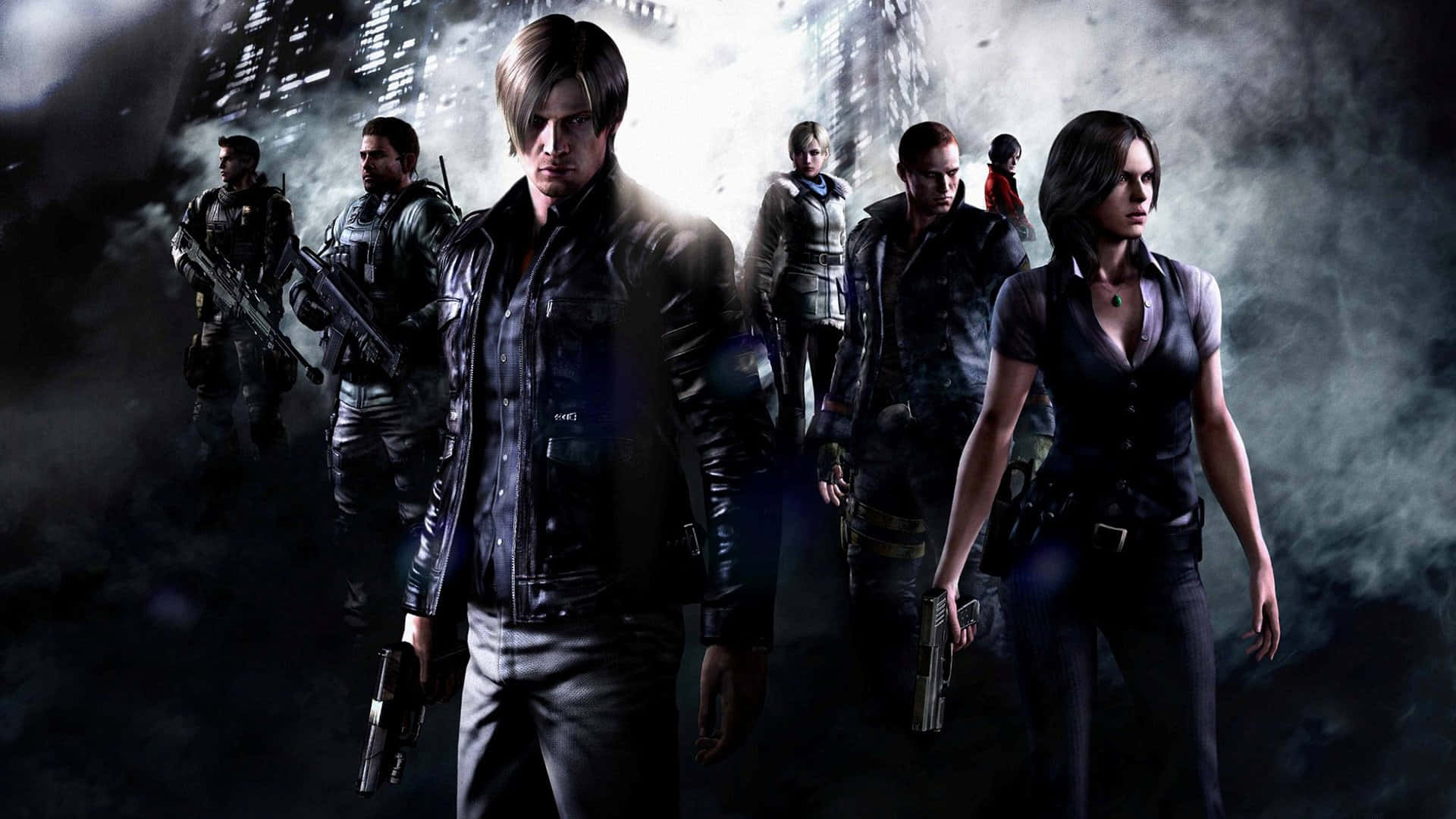 Caption: Iconic Resident Evil characters featured in an action-packed scene