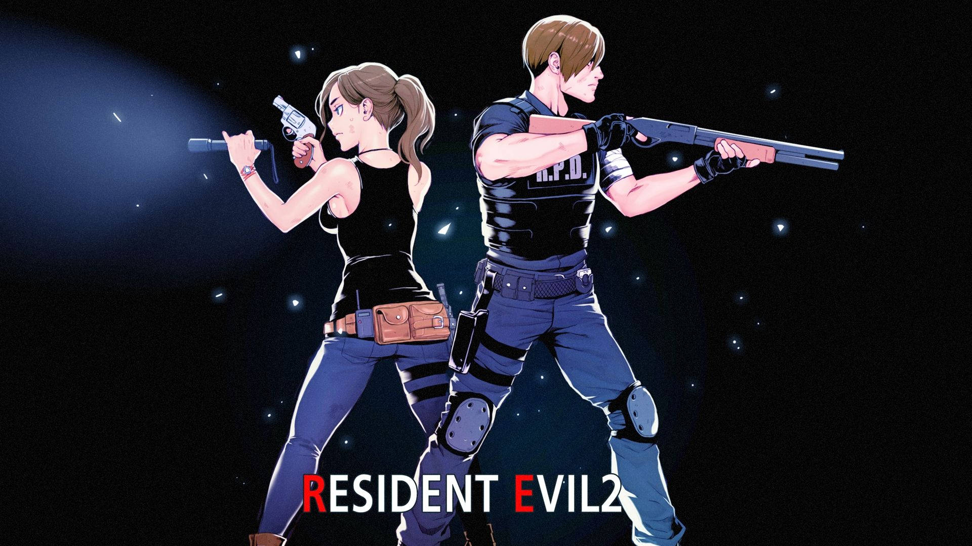 Claire Redfield and Leon S. Kennedy Protect the City from a Zombie Outbreak Wallpaper