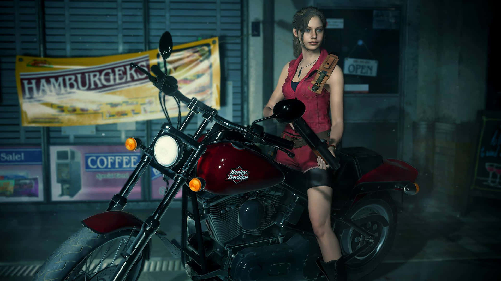 Resident Evil 2 Claire Redfield På En Motorcykel 3D Wallpaper Wallpaper