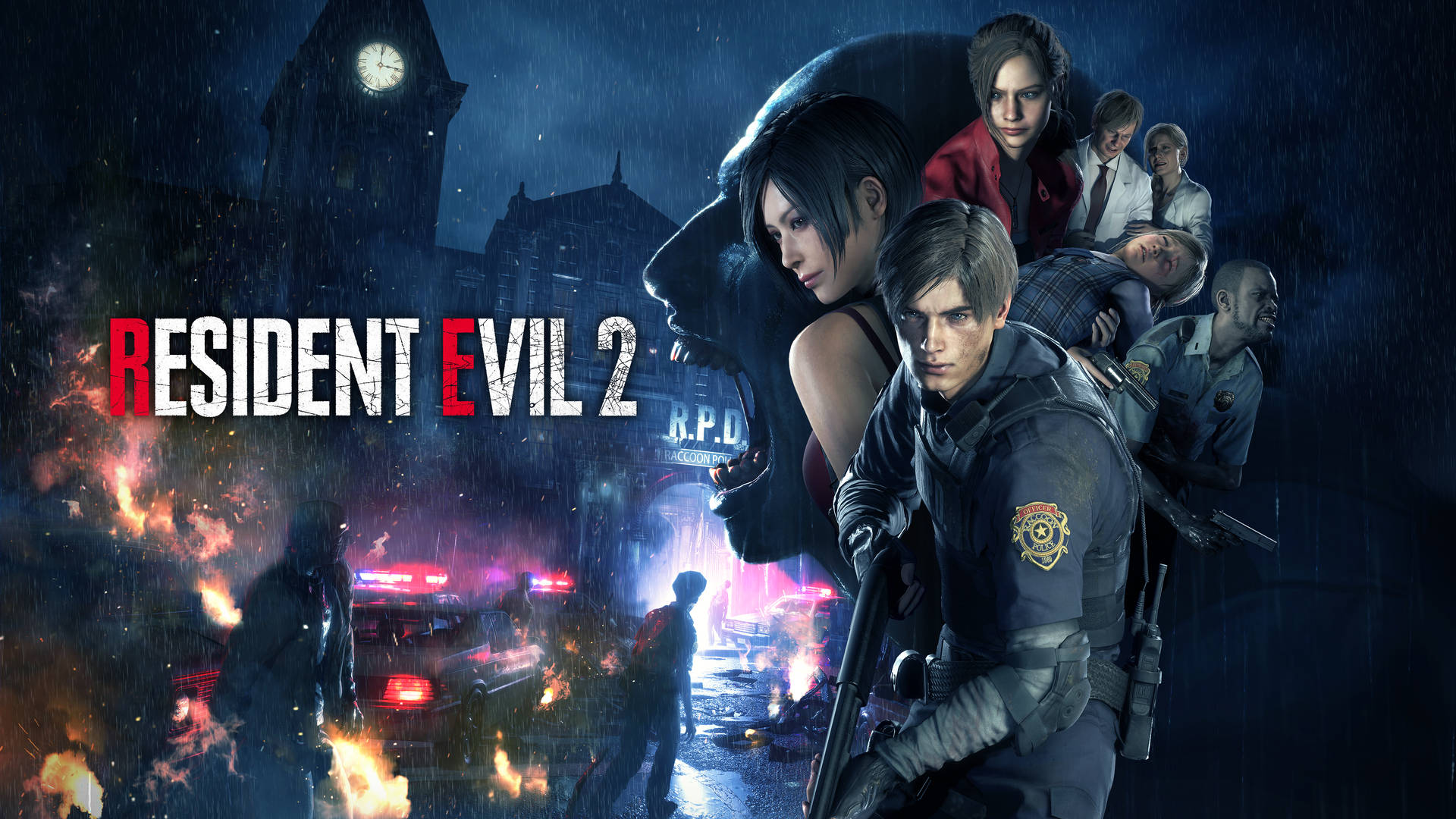 Resident Evil 2 Game Cover Rpd Fire Background