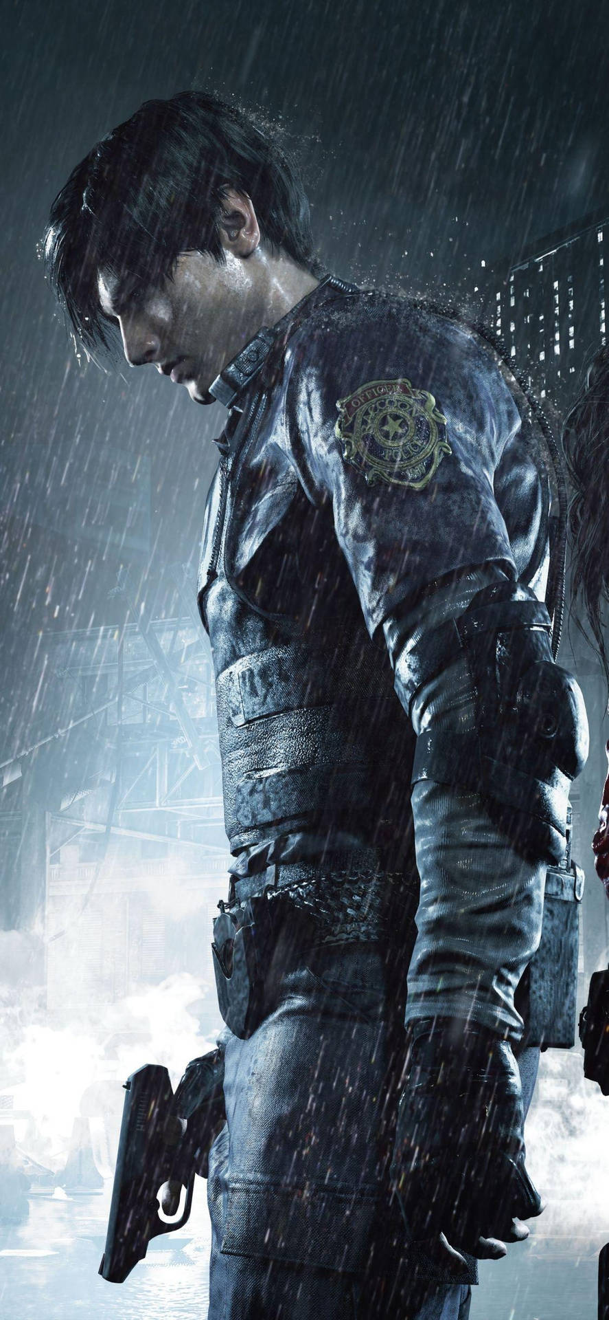 Leon S. Kennedy takes on the undead in the iconic Resident Evil 2 Remake Wallpaper