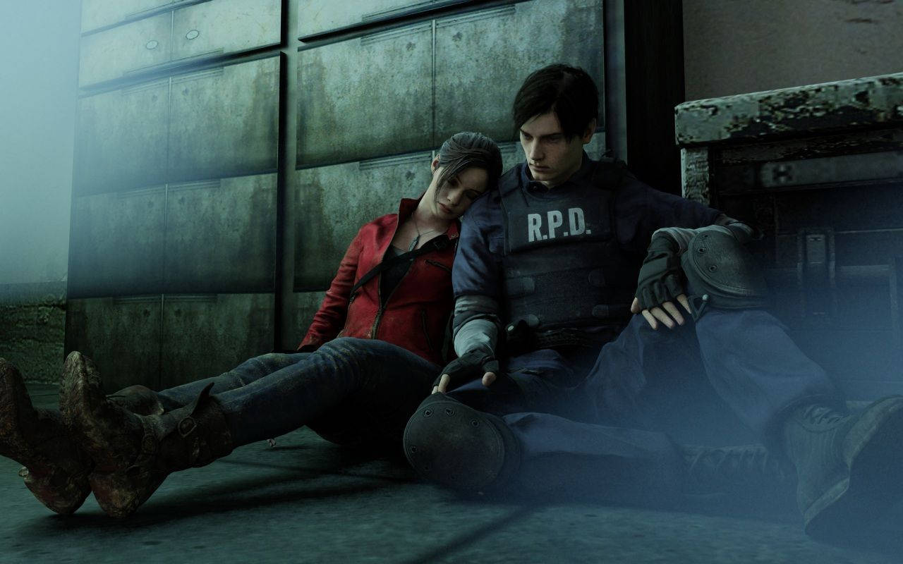 Claire Redfield and Leon S. Kennedy take a break after fighting off the zombie horde Wallpaper
