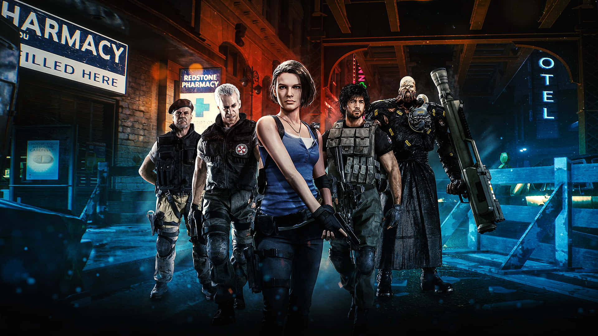 Resident Evil-personages Verenigd In Actie Achtergrond