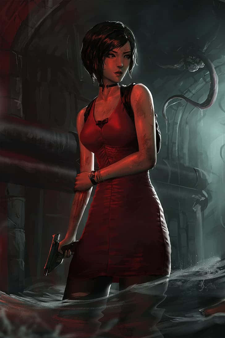 Héroïne De Resident Evil En Robe Rouge Fond d'écran