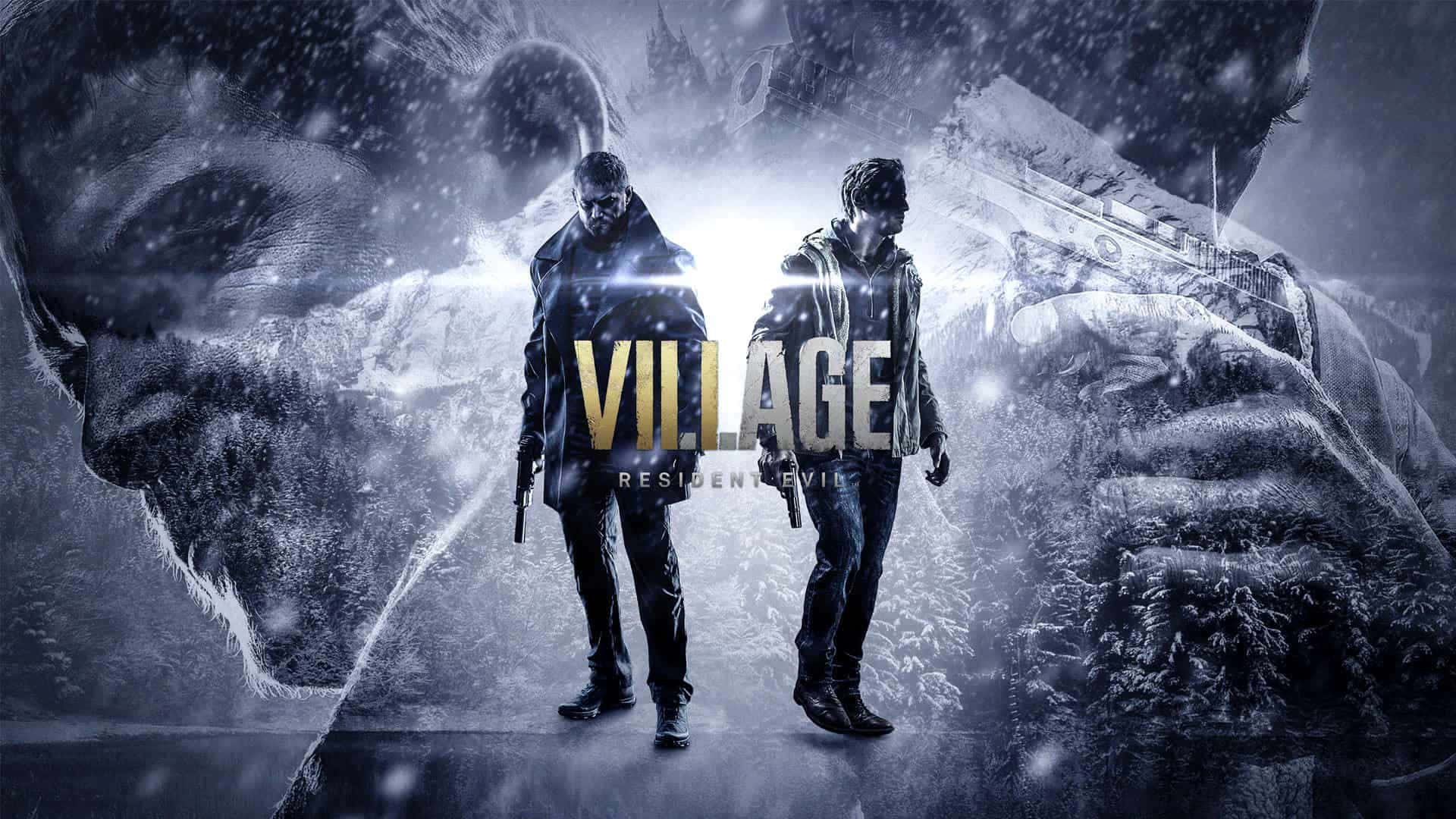 Ethan Winters confronts a fearsome adversary in Resident Evil Village Wallpaper