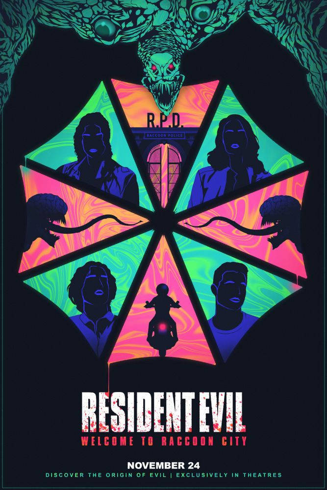 Residentevil Willkommen In Raccoon City Neon-poster Wallpaper