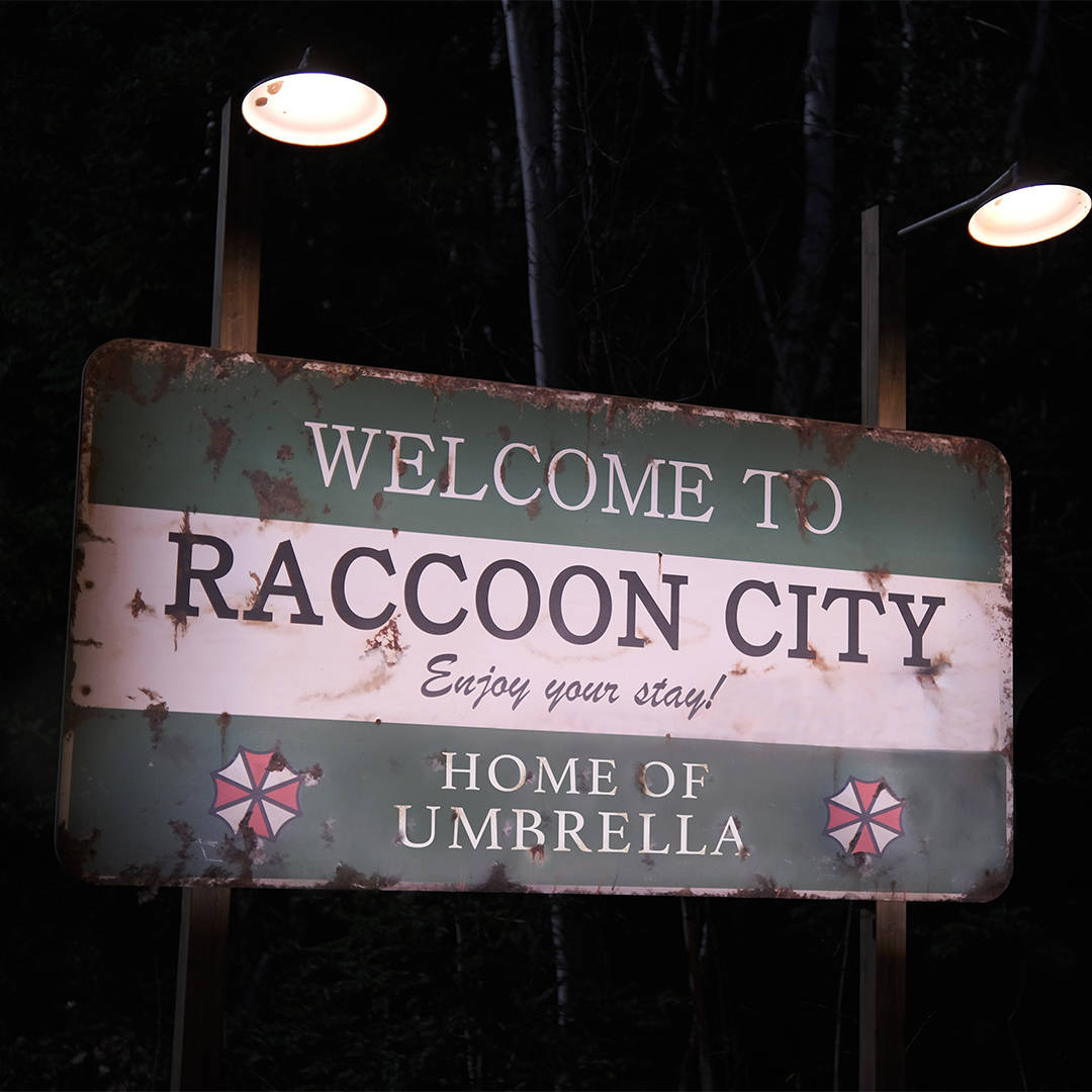Resident Evil Velkommen Til Raccoon City Signage Wallpaper