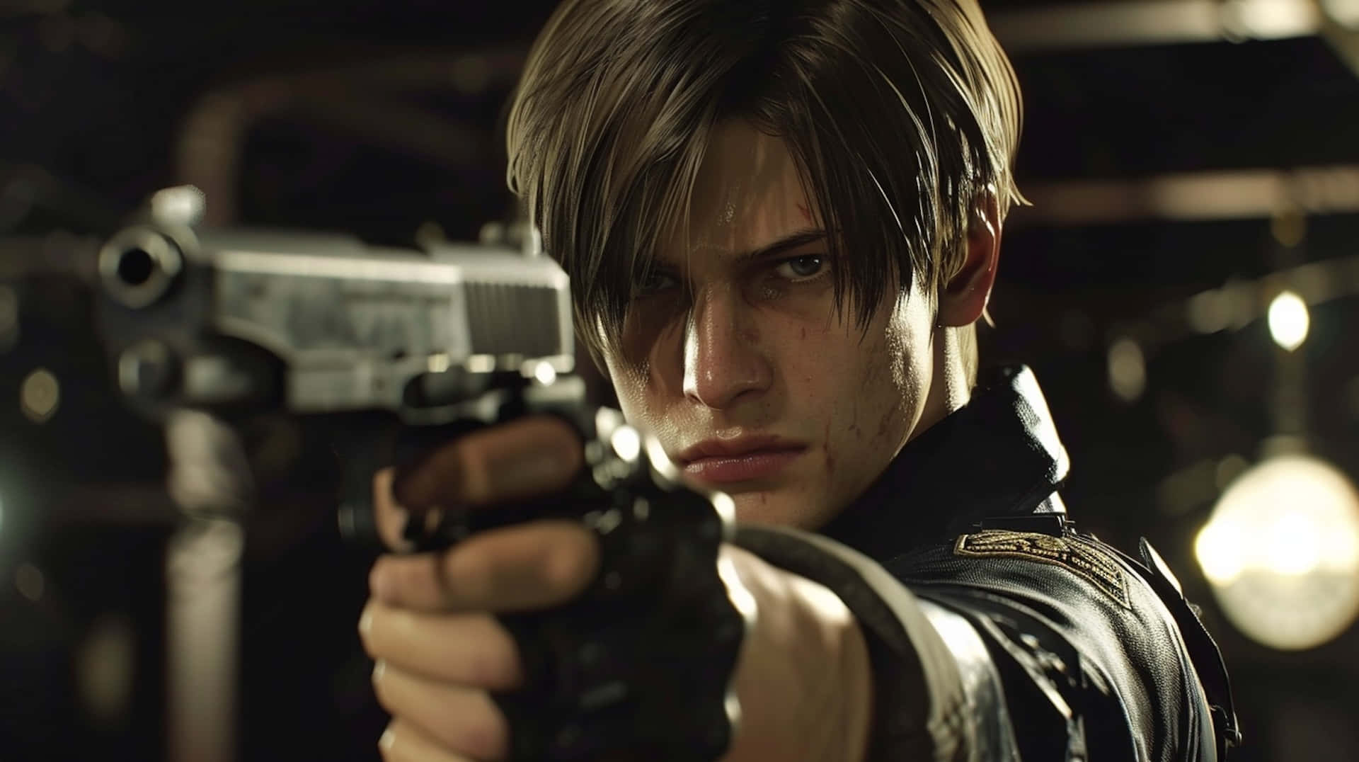 Resident Evil2 Remake Leon Aiming Pistol Wallpaper