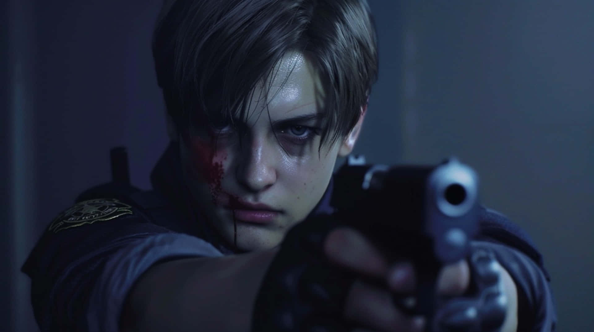 Resident Evil2 Remake Leon Aiming Pistol Wallpaper