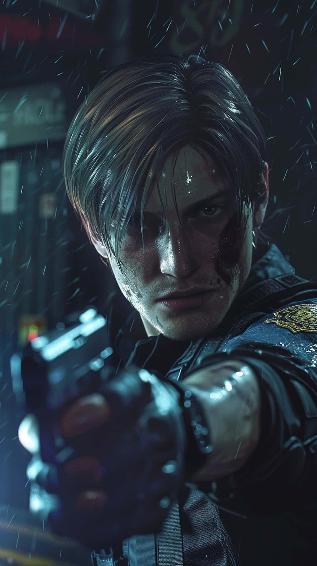 Resident Evil2 Remake Leon Aimingin Rain Wallpaper