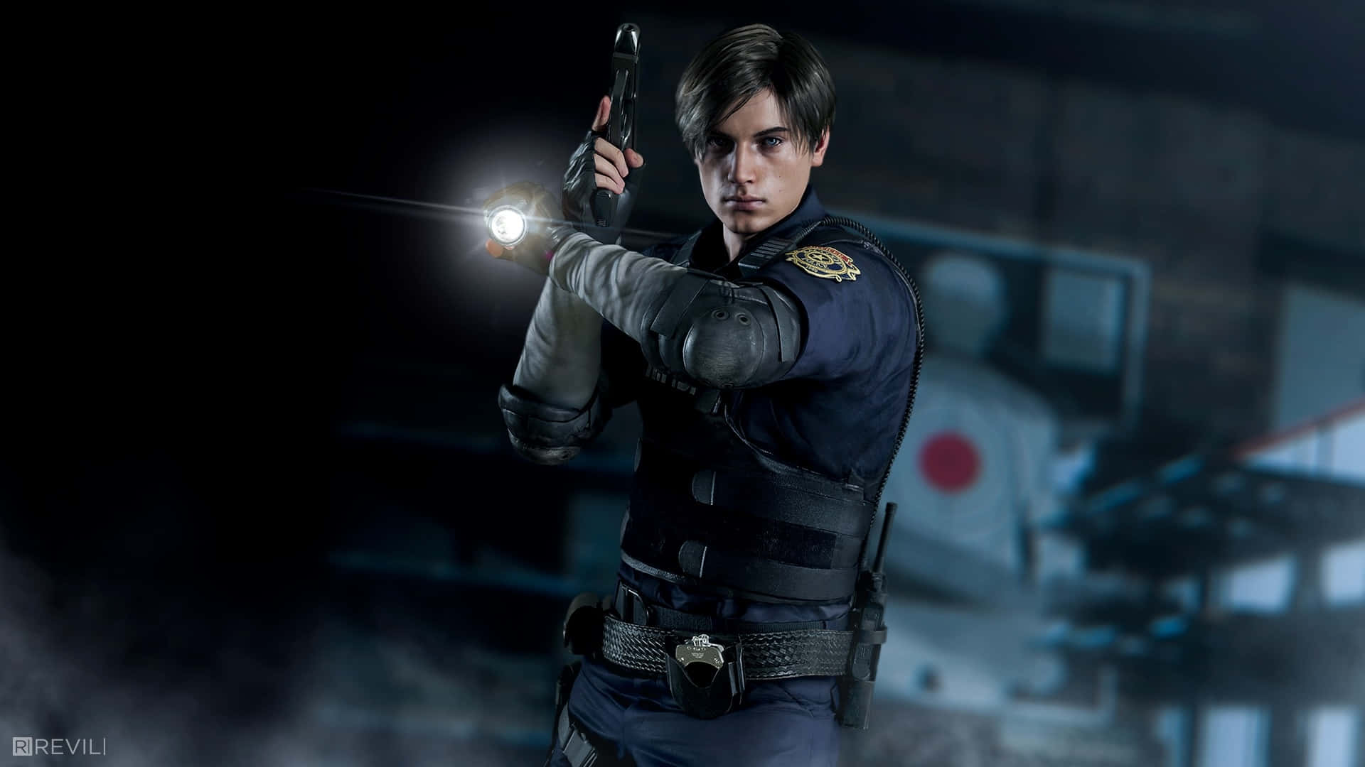 Resident Evil2 Remake Leon Kennedy Action Pose Wallpaper