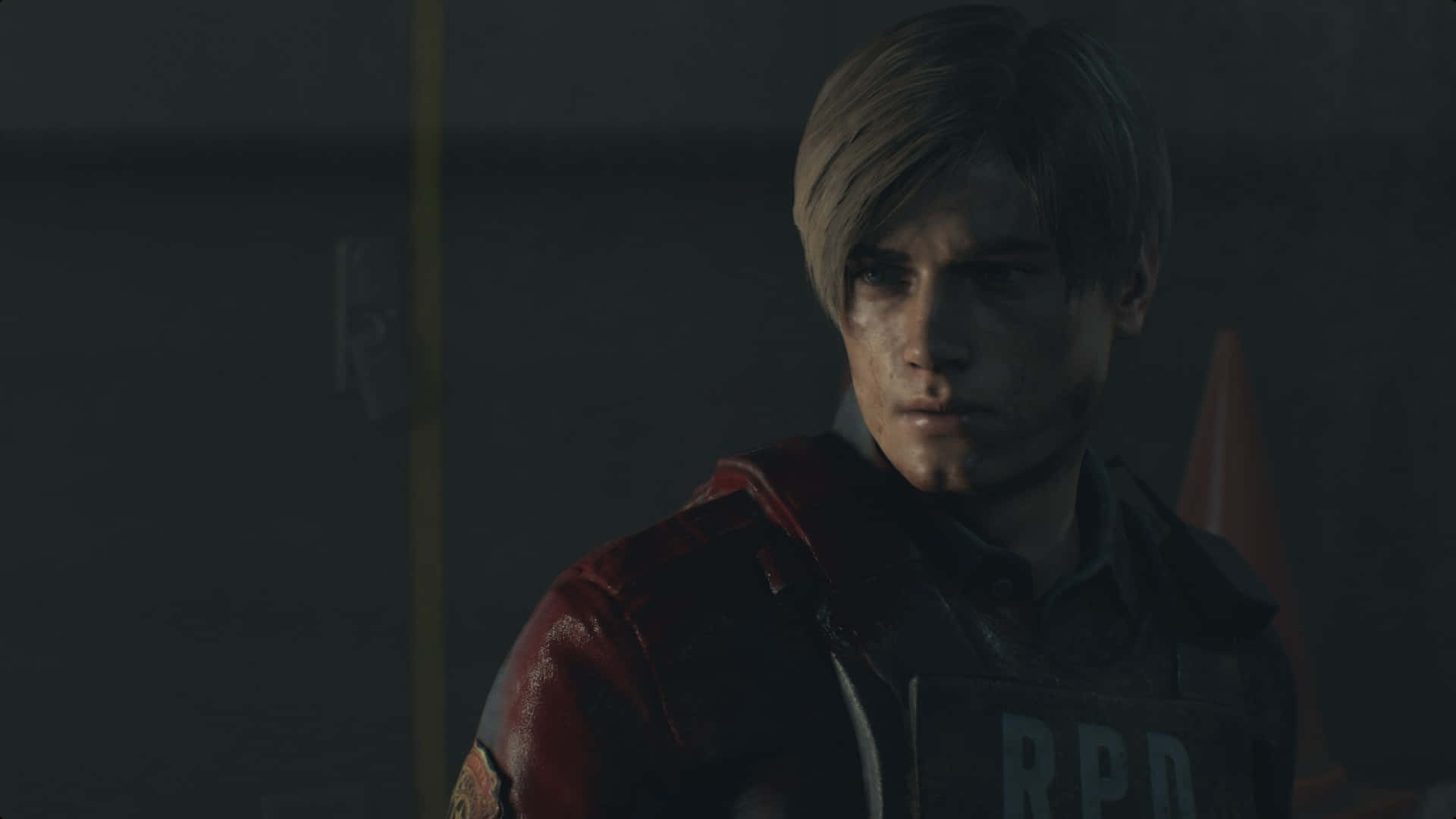 Resident Evil2 Remake Leon Serious Gaze Wallpaper