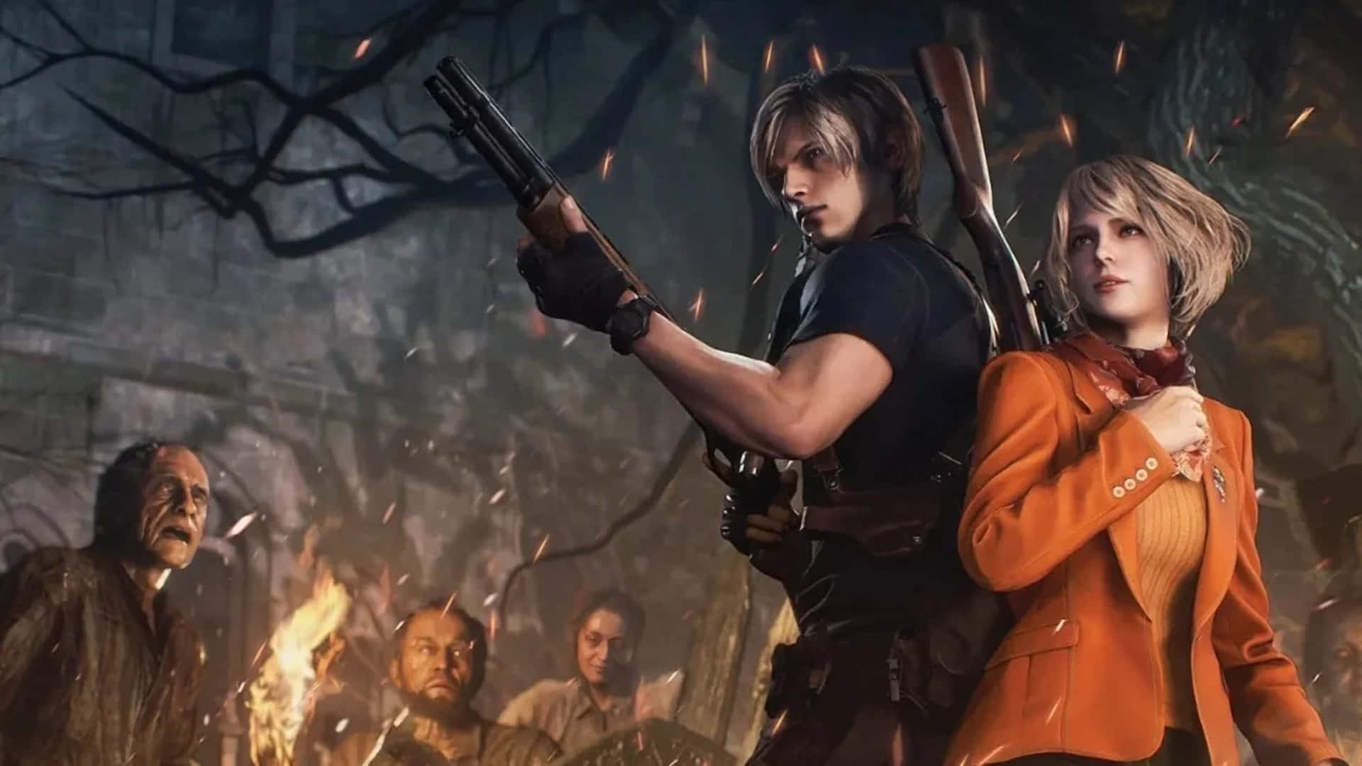 Resident Evil2 Remake Leonand Claire Action Pose Wallpaper