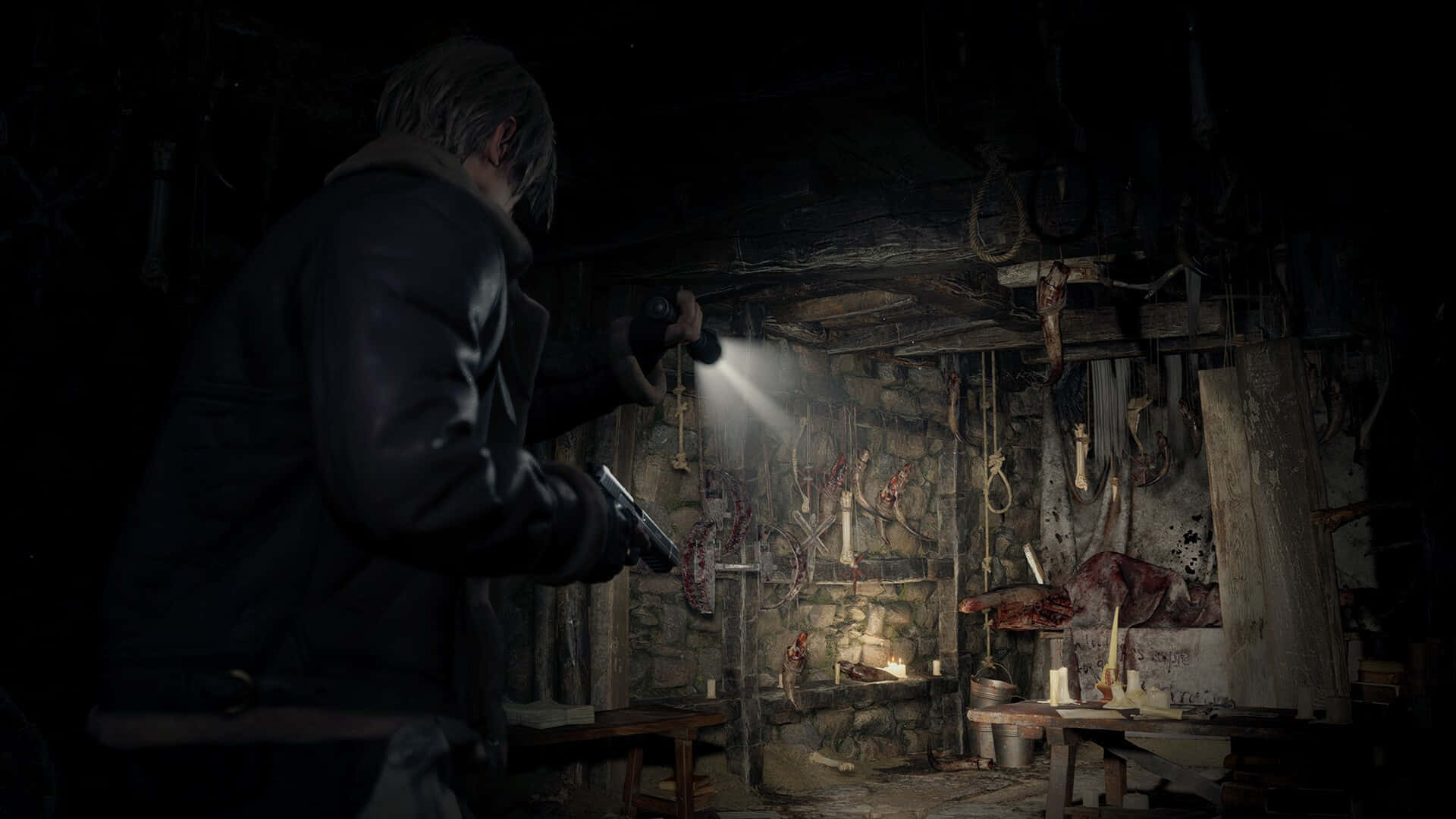Resident Evil4 Remake Dark Cabin Investigation Wallpaper
