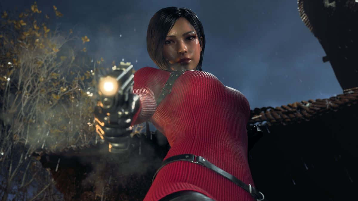 Resident Evil4 Remake Female Character Gunpoint Wallpaper