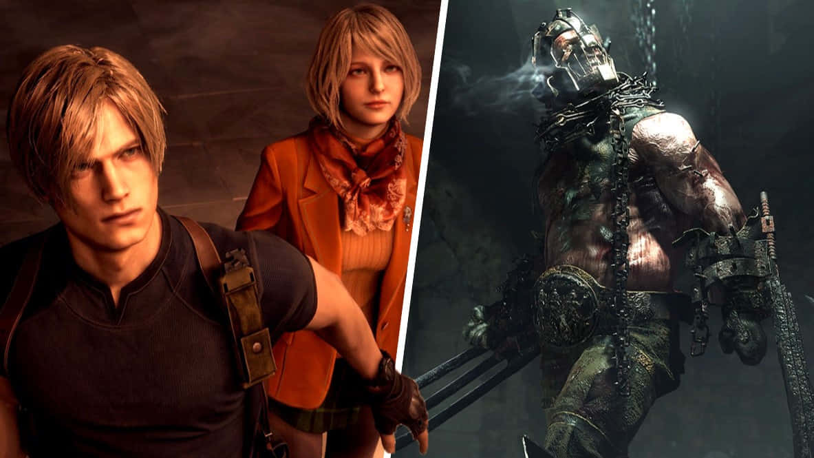 Resident Evil4 Remake Leonand Ashleyvs Big Boss Wallpaper