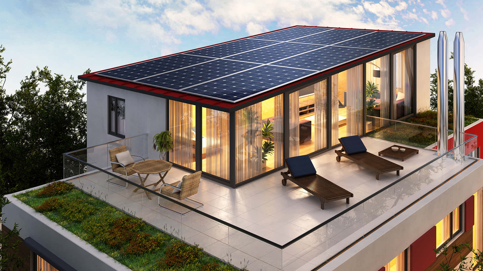 Residential Solar Panels Rooftop Systems Wallpaper