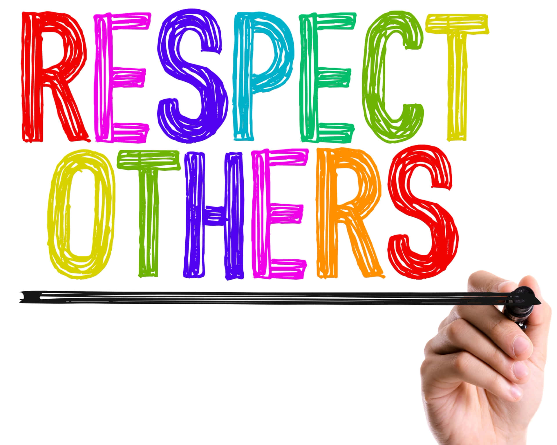 Respect Others Hand Holding A Rainbow Colored Marker