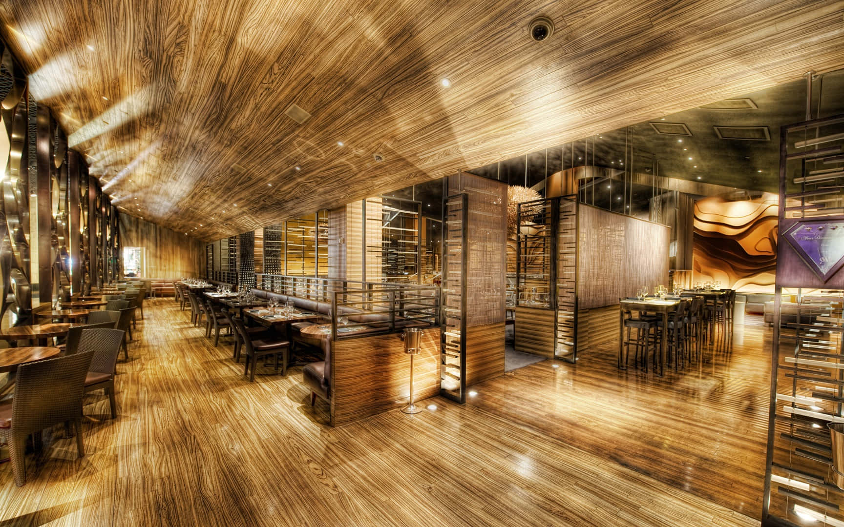 A Restaurant With Wooden Floors And Wooden Walls