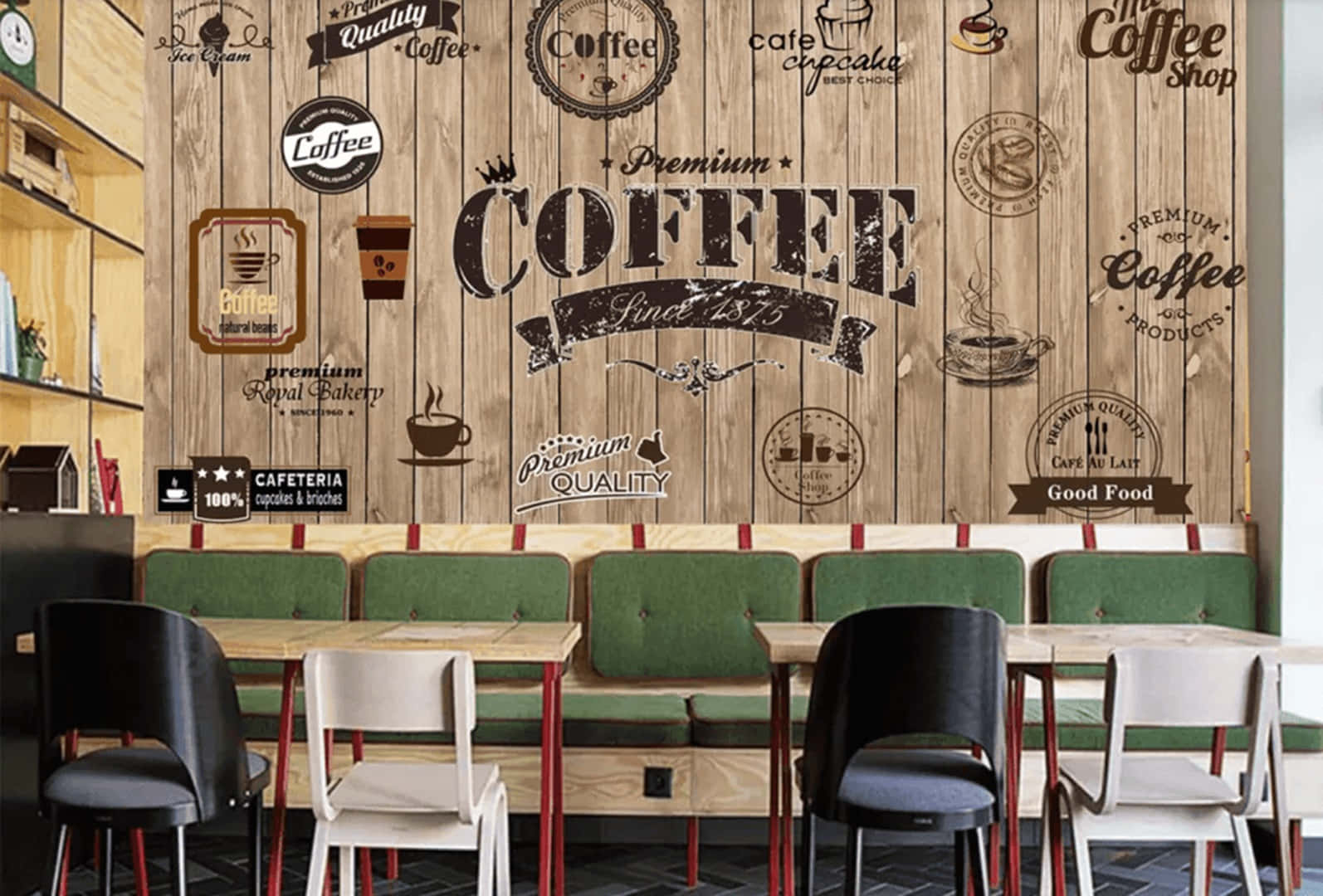 Kaffebutikvægmalerier Med Kaffebutiksskilte.