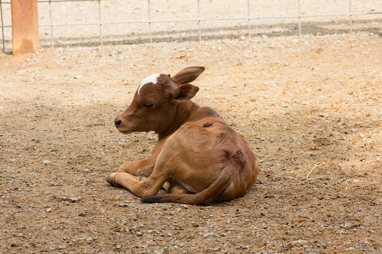 Resting Brown Baby Cow Wallpaper