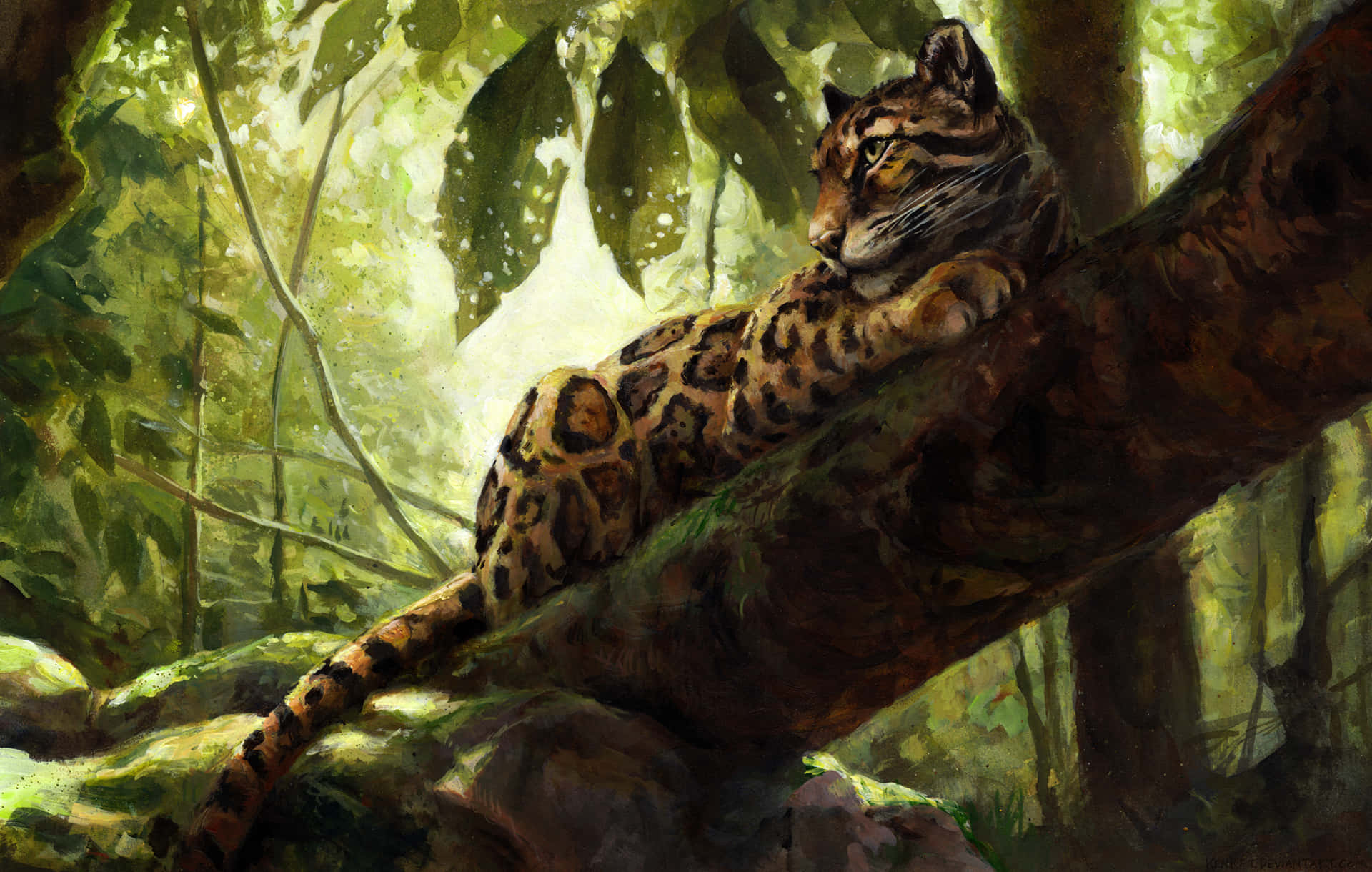 Resting Clouded Leopardin Forest Wallpaper