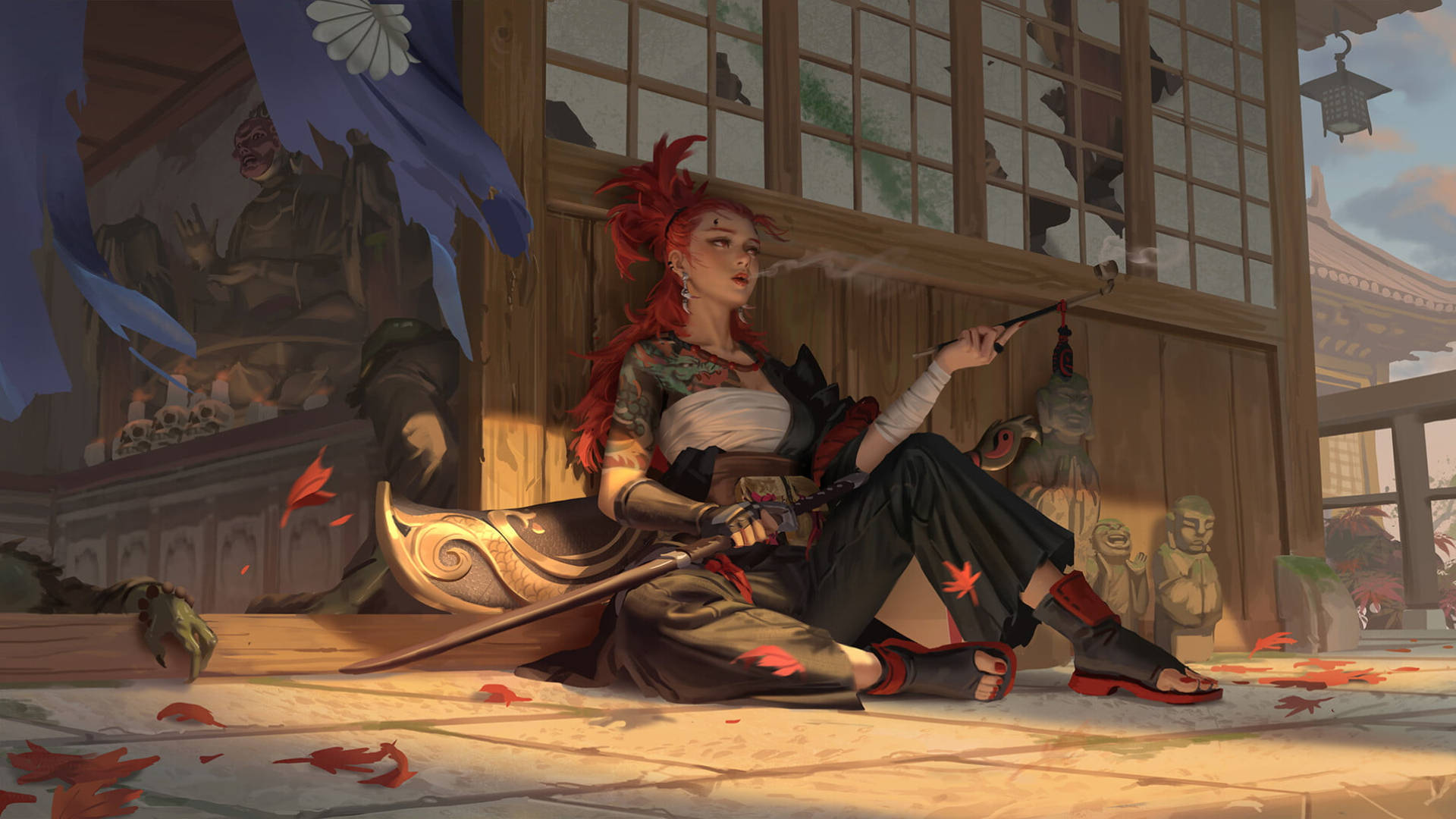 Resting Samurai Anime Girl Wallpaper