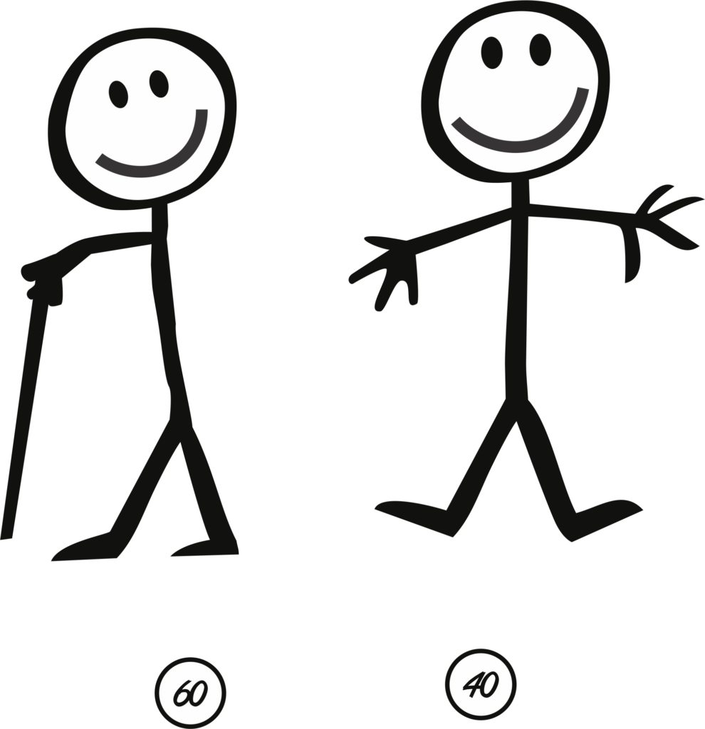 Retirement Age Comparison Stick Figures PNG