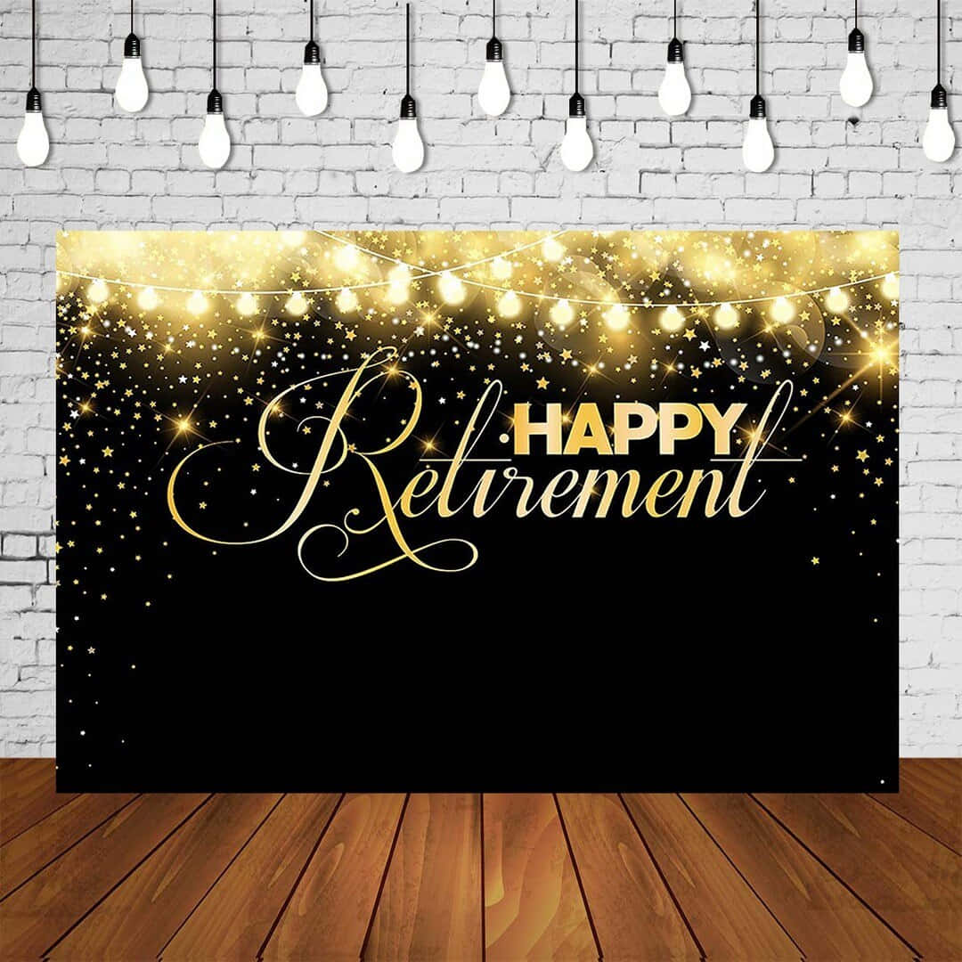 Happy Retirement Backdrop With Gold Lights