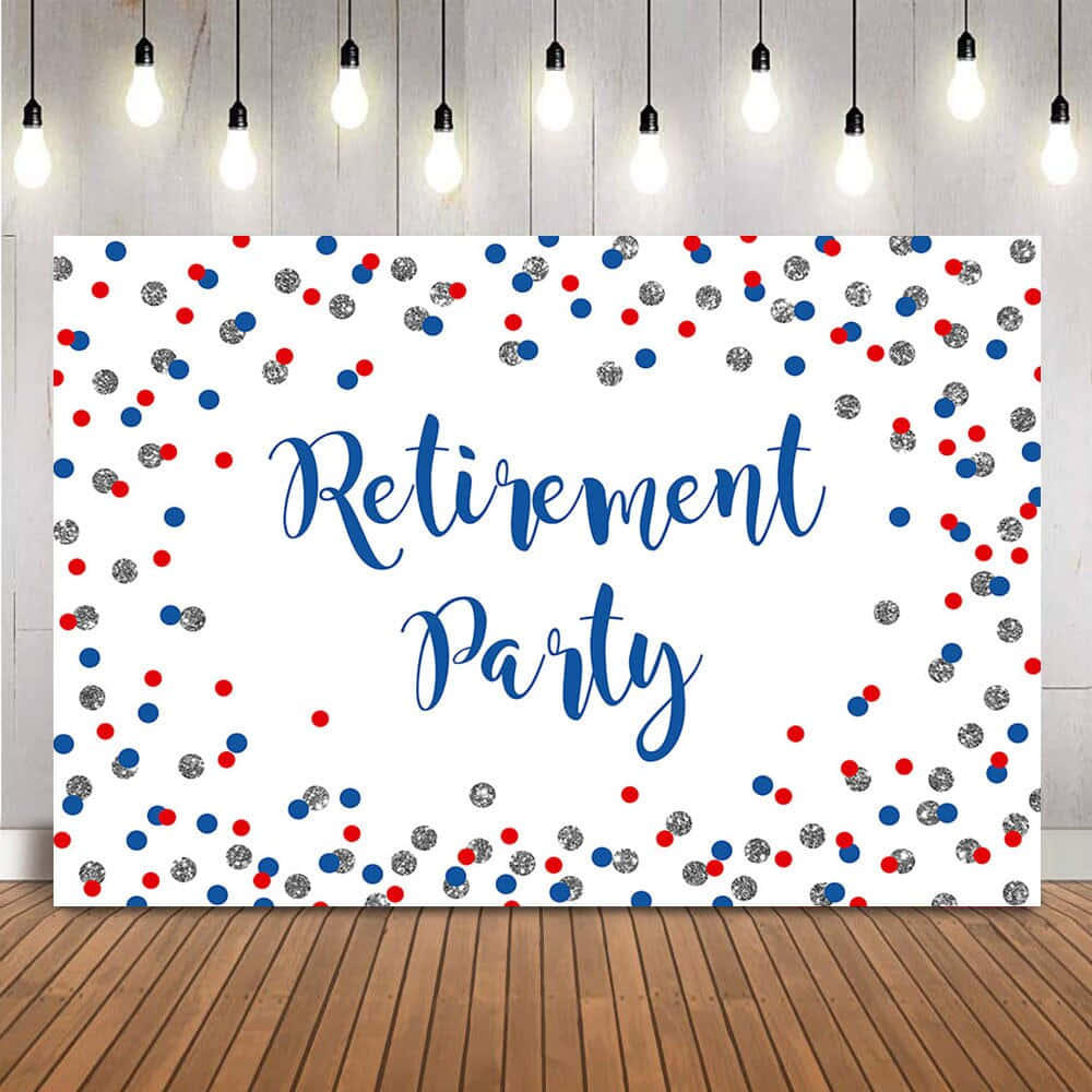 Retirement Party Backdrop With Red, White And Blue Confetti