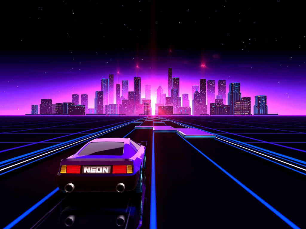 Retro 80s Neon City Car Picture
